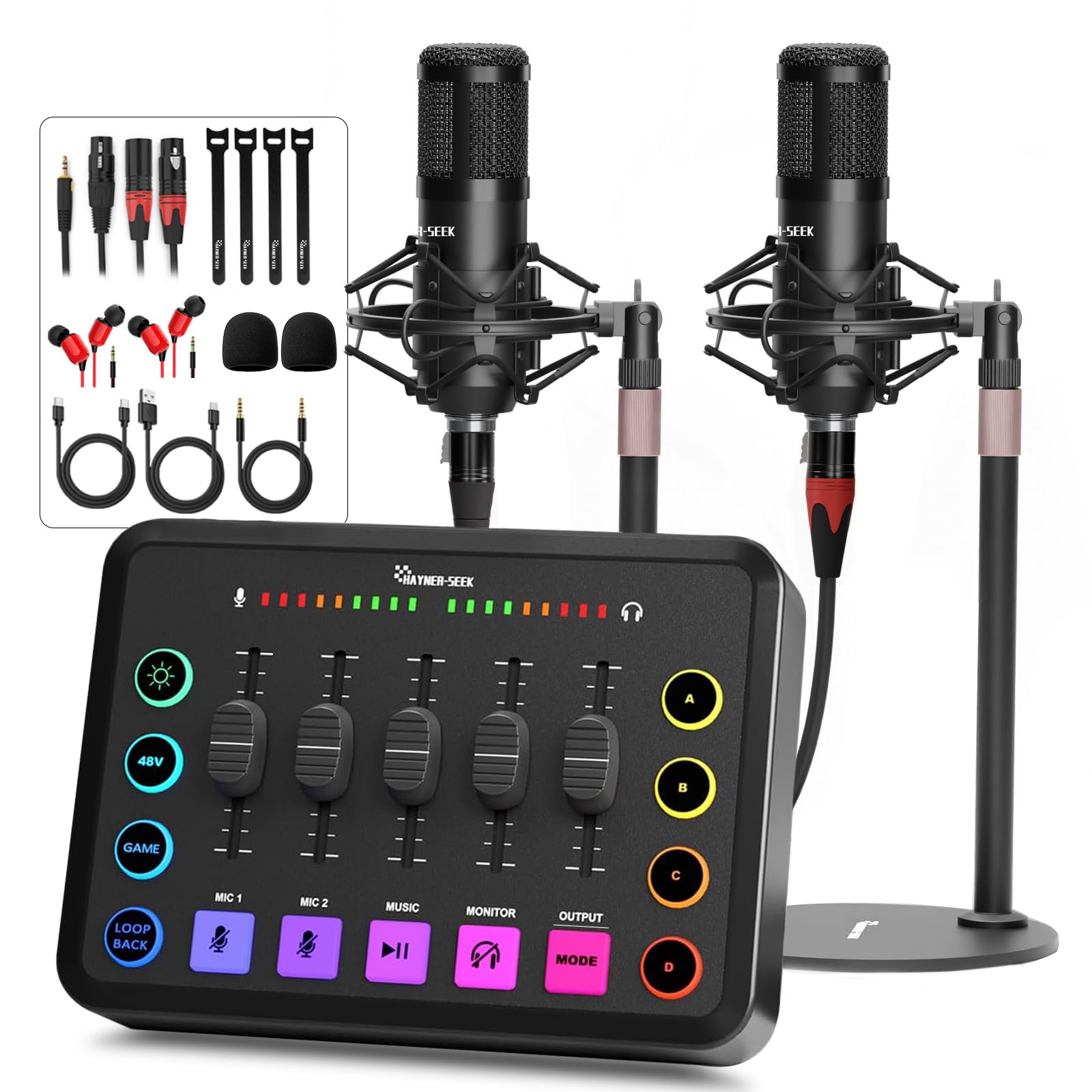 Paquete de equipos de podcast - MHS124 - Interfaz de audio MIDI - 5 canales - USB - Minimalista - Kit de podcast todo en uno para transmisión en vivo