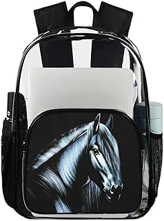Mochila transparente de cavalo para serviço pesado, mochila transparente à prova d'água com cavalo engraçado mochila transparente de PVC com alça de ombro reforçada para escola, trabalho, viagens, Multicor