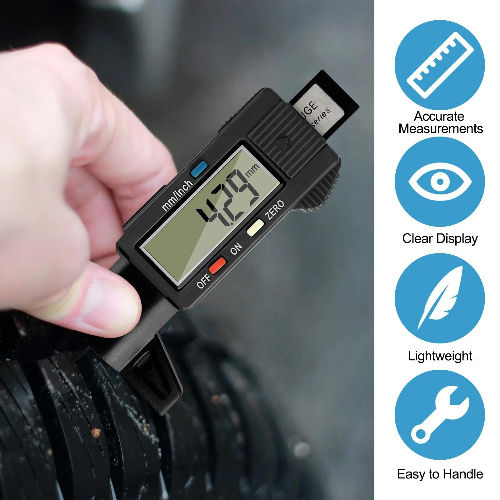 Gvolatee 2 piezas Digital Medidor Profundidad Neumaticos, Medidor de Profundidad de los Neumáticos con Pantalla LCD, Medidor Banda de Rodadura de Neumáticos para Coches Furgonetas Camiones Motocicleta