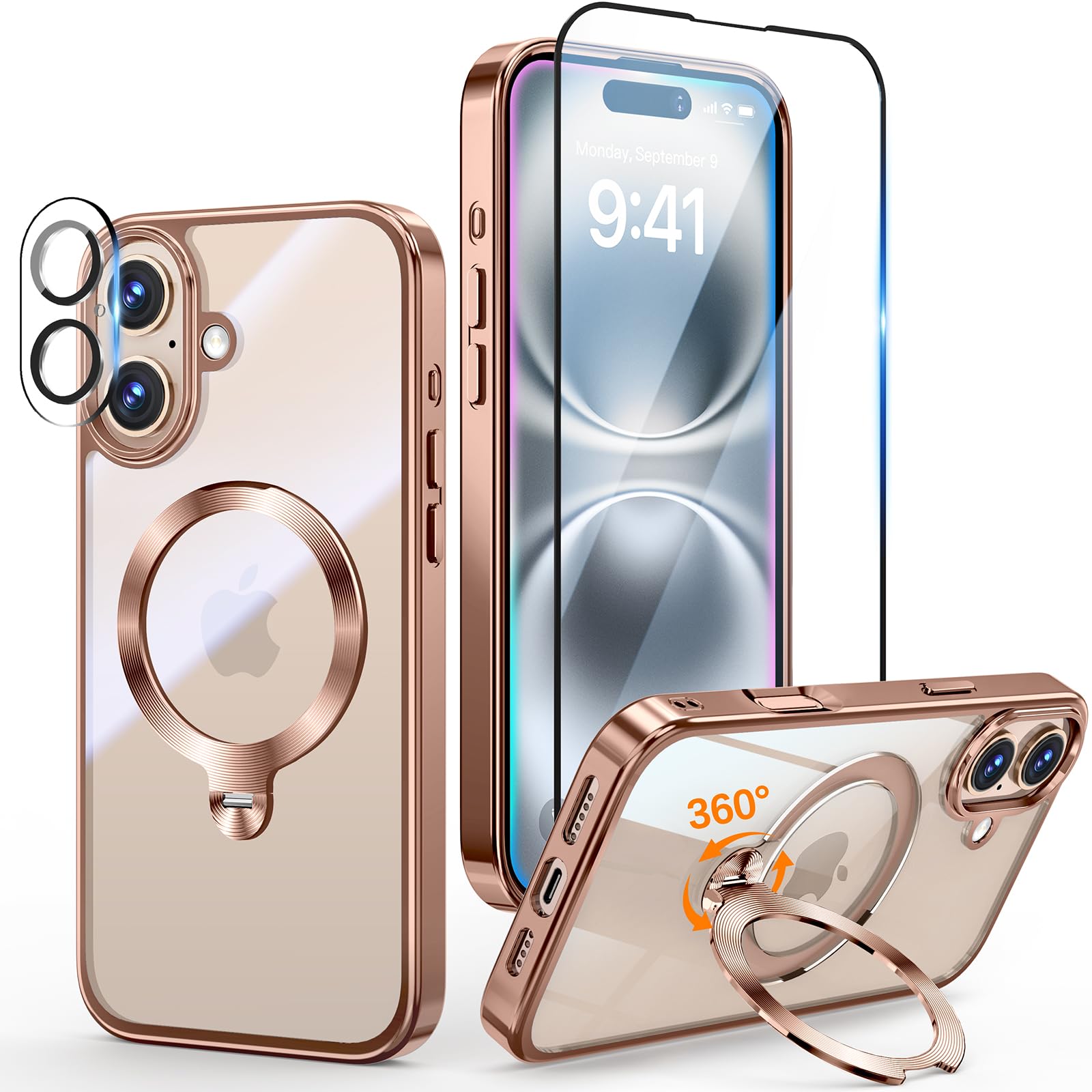 Coque iPhone 16 Plus avec support rotatif 360 et protection ecran integree - 8