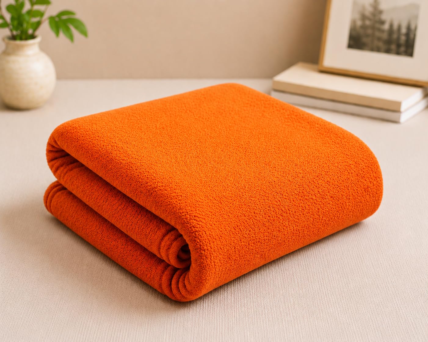 Solid Fleece Blanket for All Season Lightweight, Skin Friendly & Warm AC Blanket for Donation Pack of 1 (Orange)-image-11
