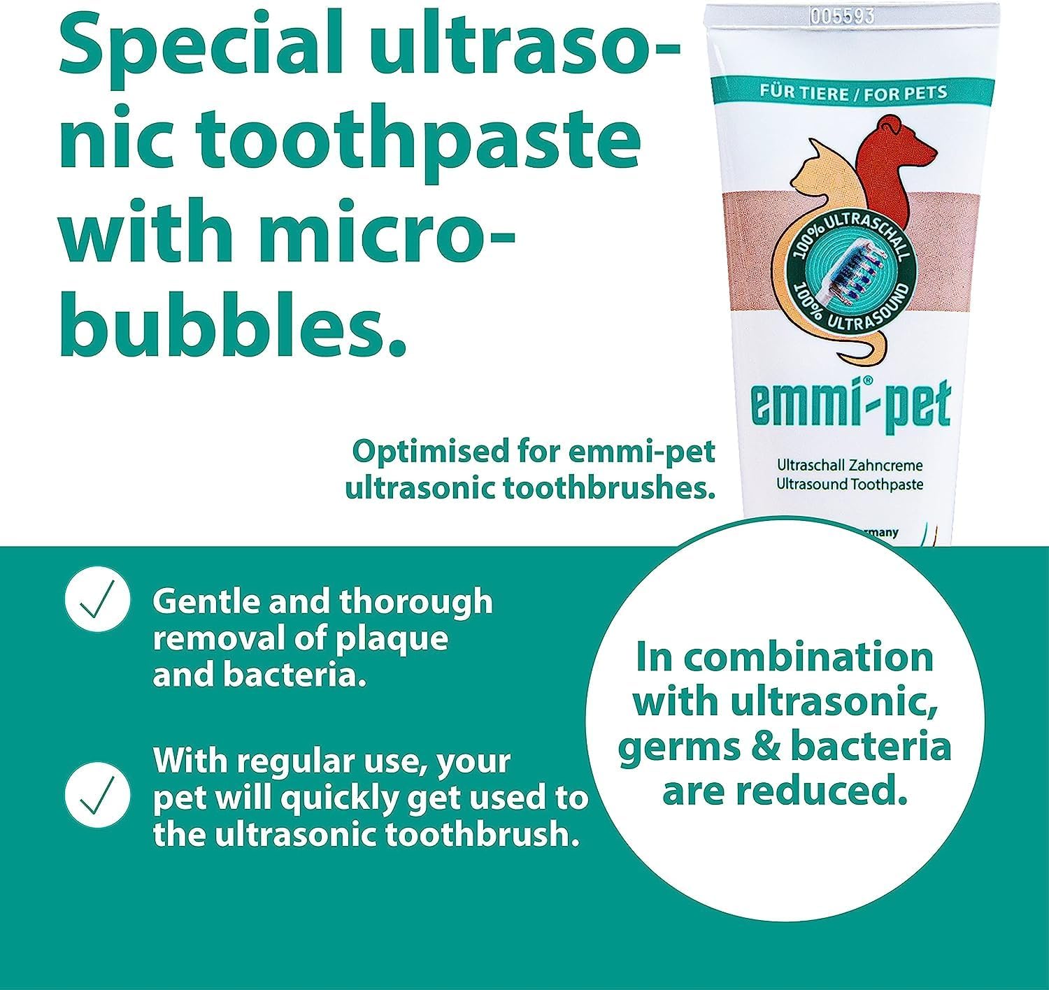 Emmi-pet Ultrasonic Toothpaste with Nano-Cleaning-Bubbles (New Extra Mild Formulation Suitable for All Pets)