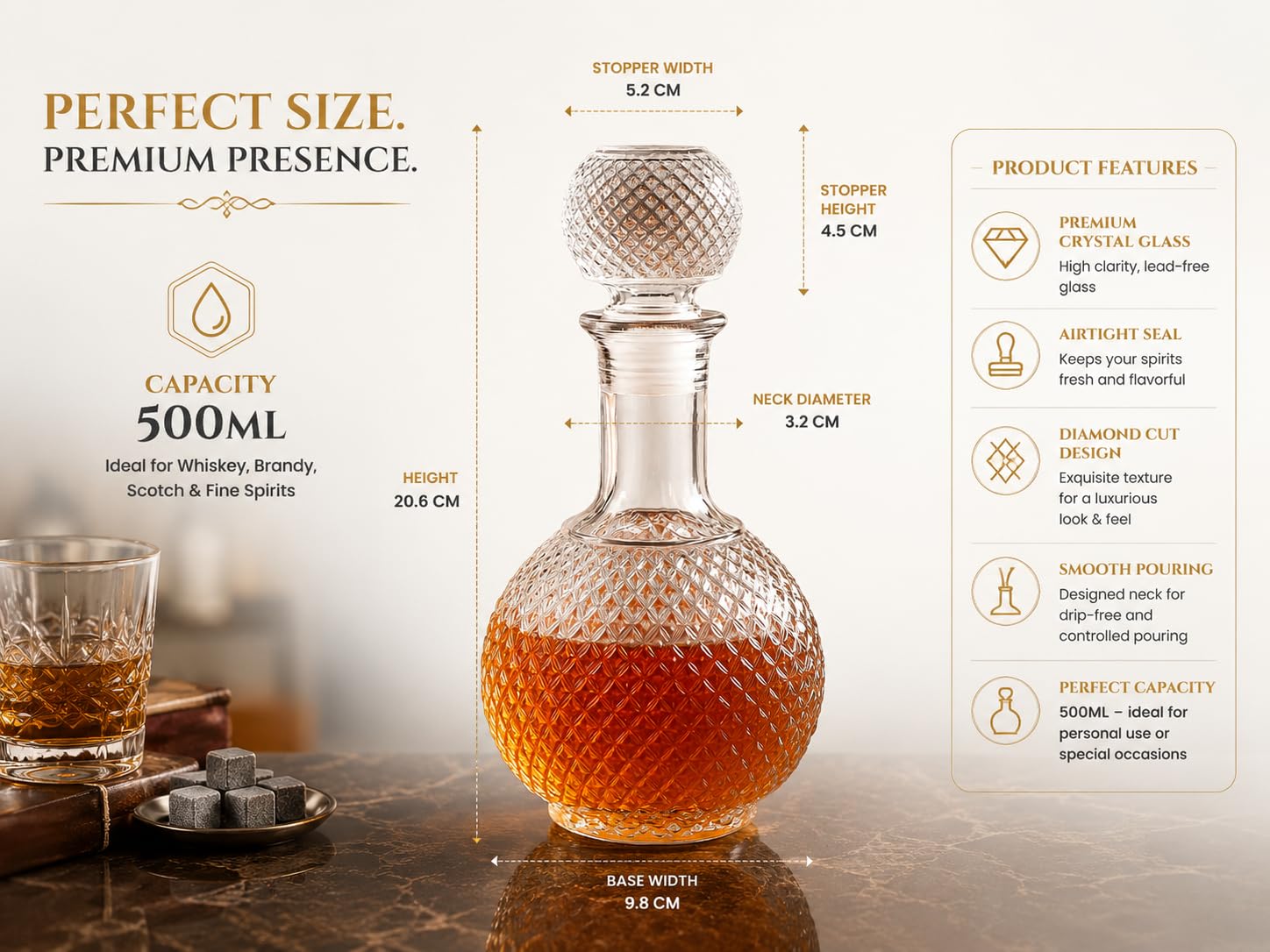 Red-Rubby Whiskey Bottle Decanter for Whisky Scotch, Liquor, Vodka, Wine or Bourbon | Food Grade Bpa Free (800 ML) - Glass | Decanter-2 3