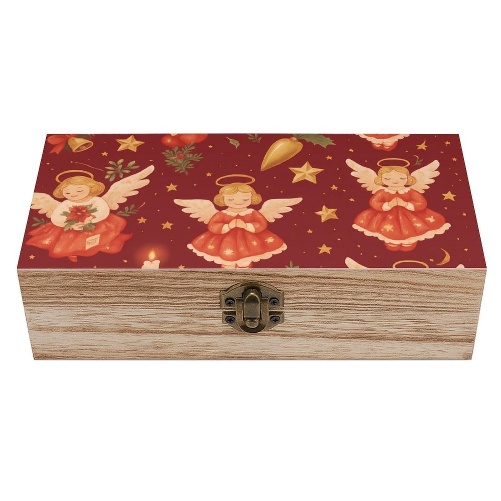HLBSDM Christmas Angels Retro Wooden Storage Box Jewelry Art Gift Boxs Decorative Keepsake Boxes