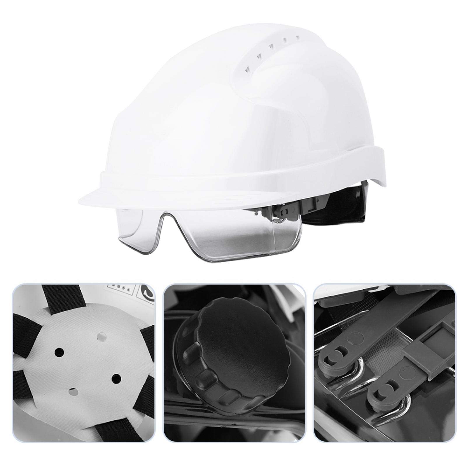 Sonew Casco di sicurezza, casco visiera, occhiali protettivi integrati per hardhat(bianca)