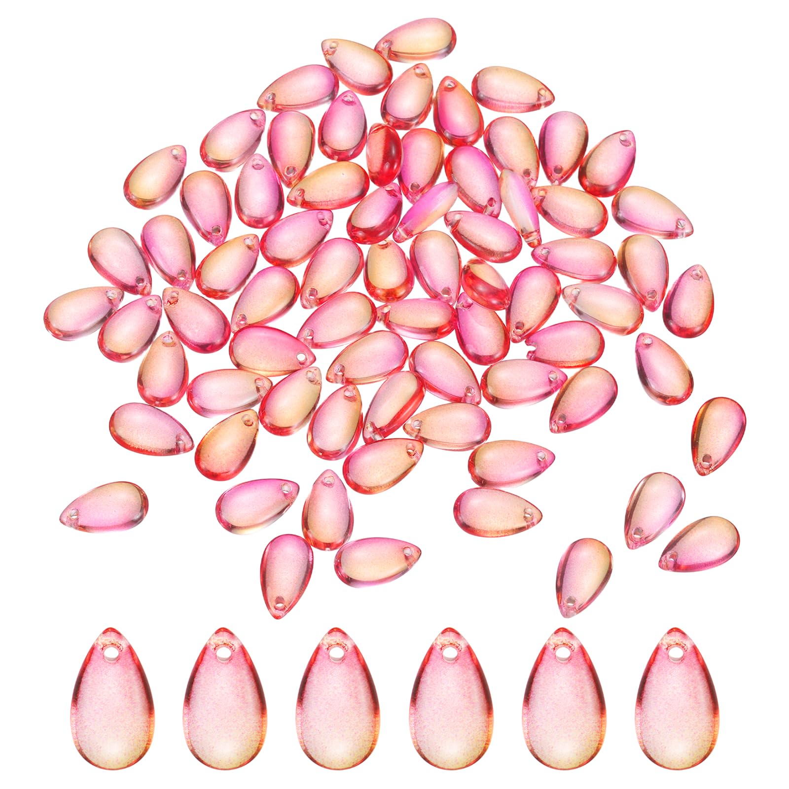 sourcing map 100 Pcs Teardrop Crystal Glass Beads, 8x14mm Teardrop Glass Charm Pendants Water Drop Beads Top Drilled for Jewelry Making DIY Craft Bracelets Necklace, Red-Yellow โ image 1