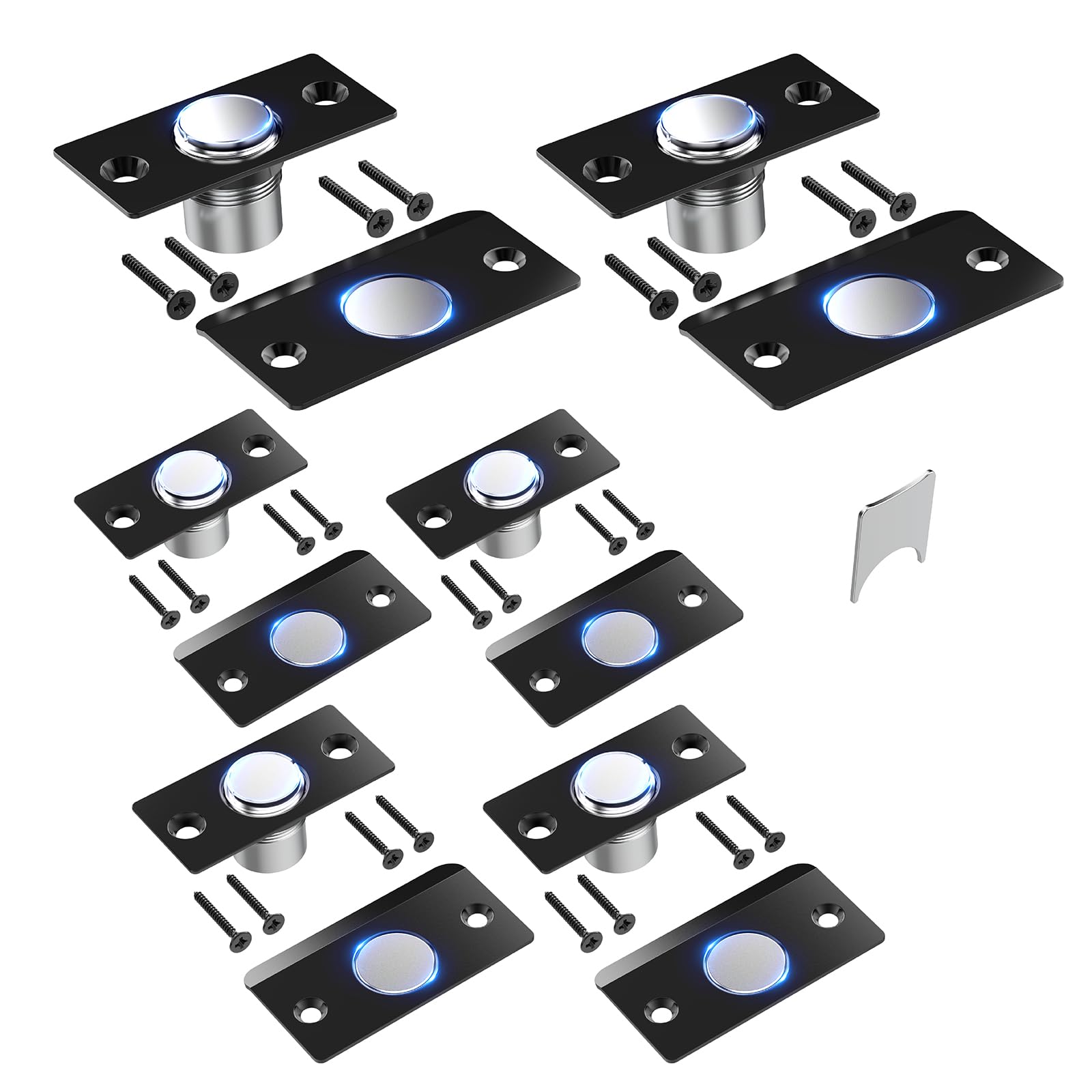 Mousike Door Ball Catch Hardware, Adjustable Hidden Magnetic Ball Catch, Stainless Steel Strike Plate with Strong Suction, Door Ball Catch Replacement for Top of Door (6 Pack, Black)