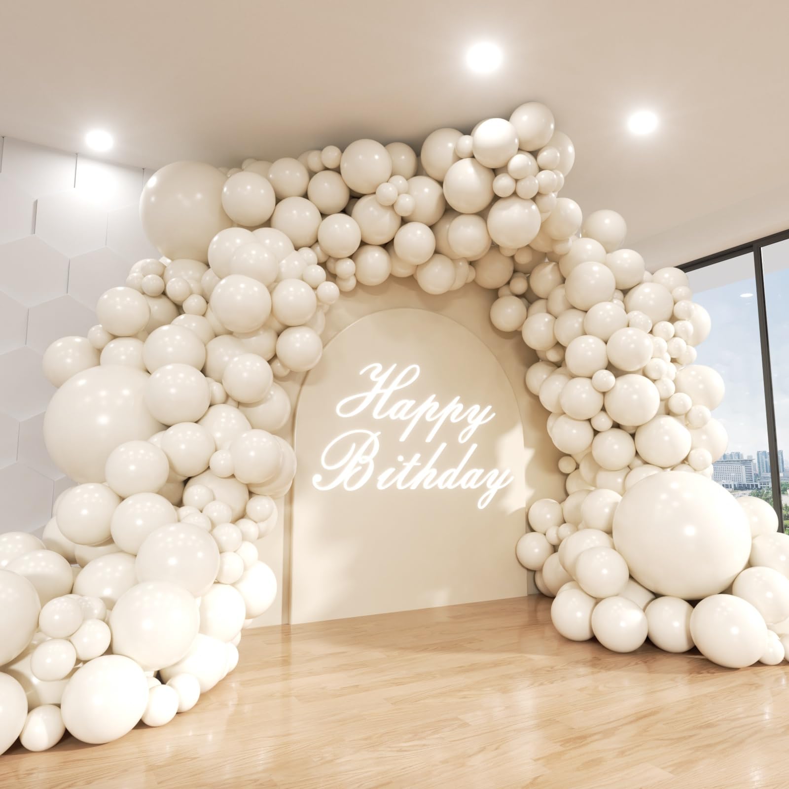 ADOINBY White Sand Balloon Arch Kit, 143Pcs Sand White cream beige Latex Balloon Garland kit, 18 12 10 5 Inch Different Size Balloons for Birthday