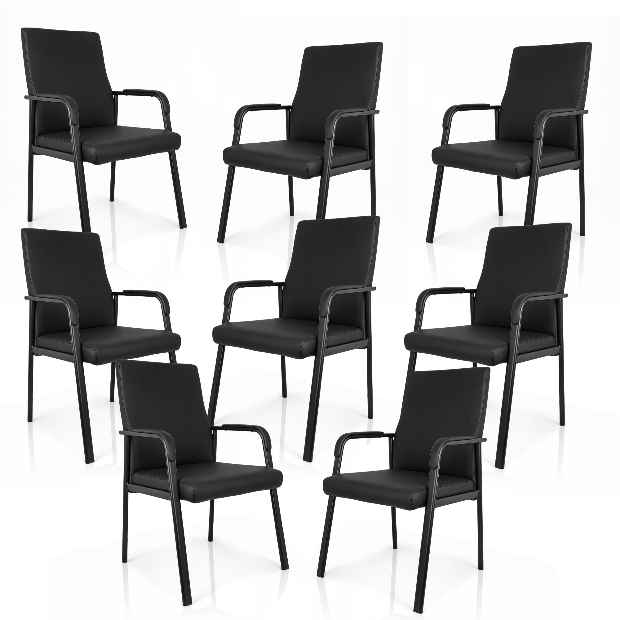 Leather Office Guest Chair, Guest Conference Room Chair, 600 LBS Capacity High Back Reception Chair with Padded Armrests, No Wheels, Black - 10 Pack