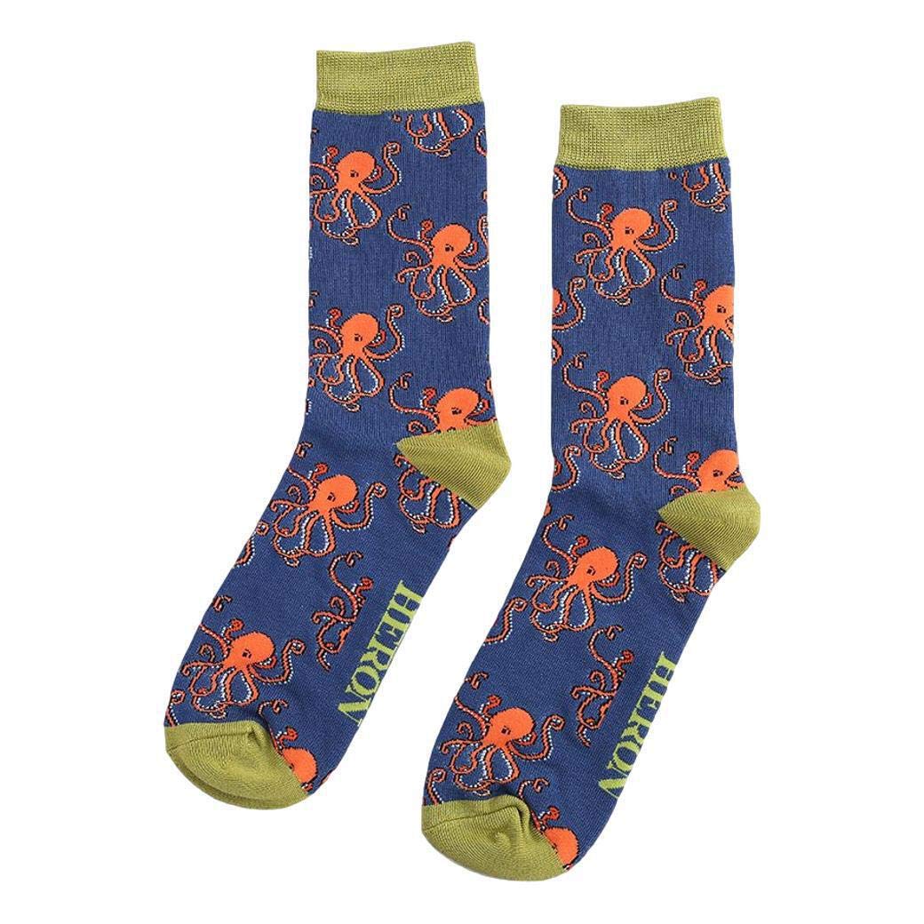 Octopuses on Navy Mens Novelty Ankle Socks Adult One Size