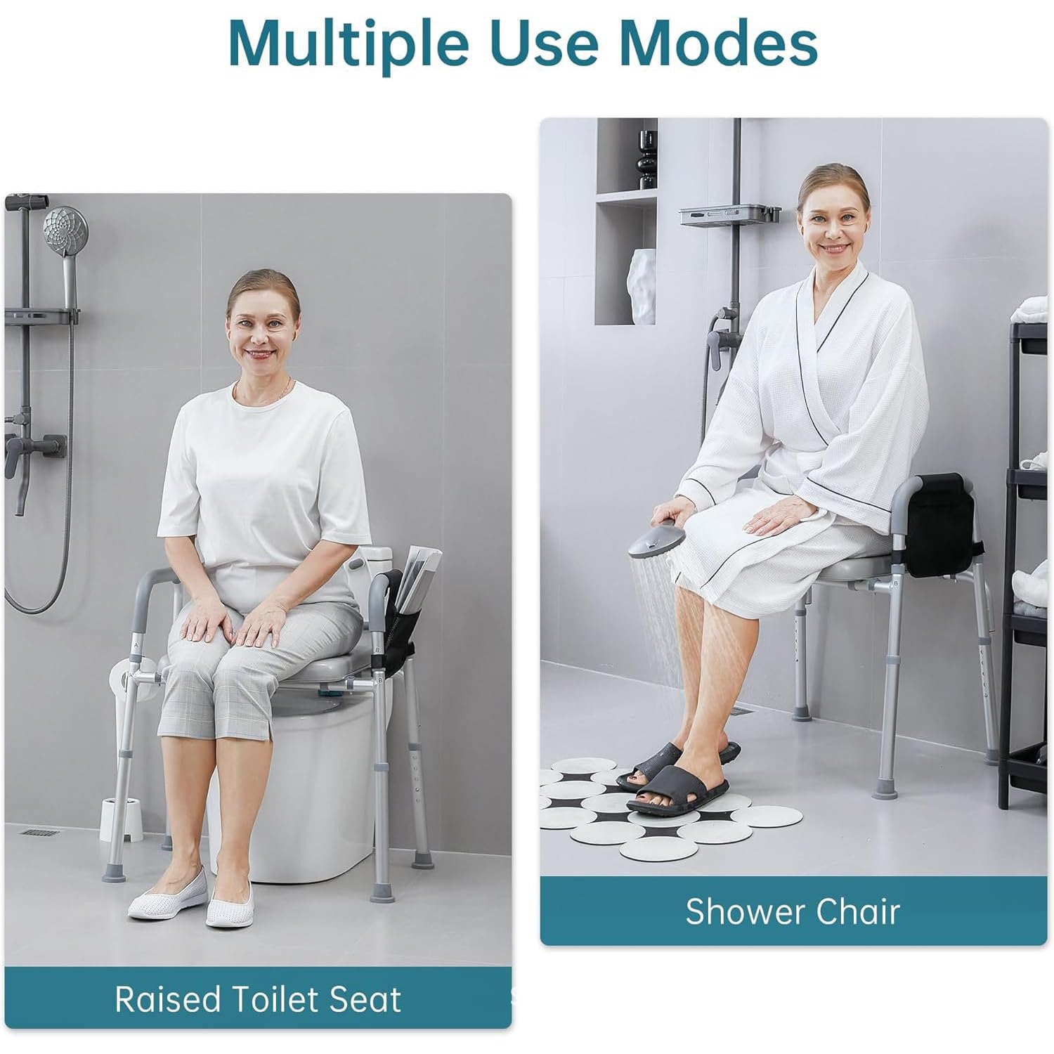 Cadre De Sécurité Autonome Pour Toilettes De HOMCOM, Rails De Toilette A Hauteur Reglable Barre D Appui 300 Nbsp Lb Avec Ventouses Rangement Poignees Rembourrees Pour Les Personnes Agees