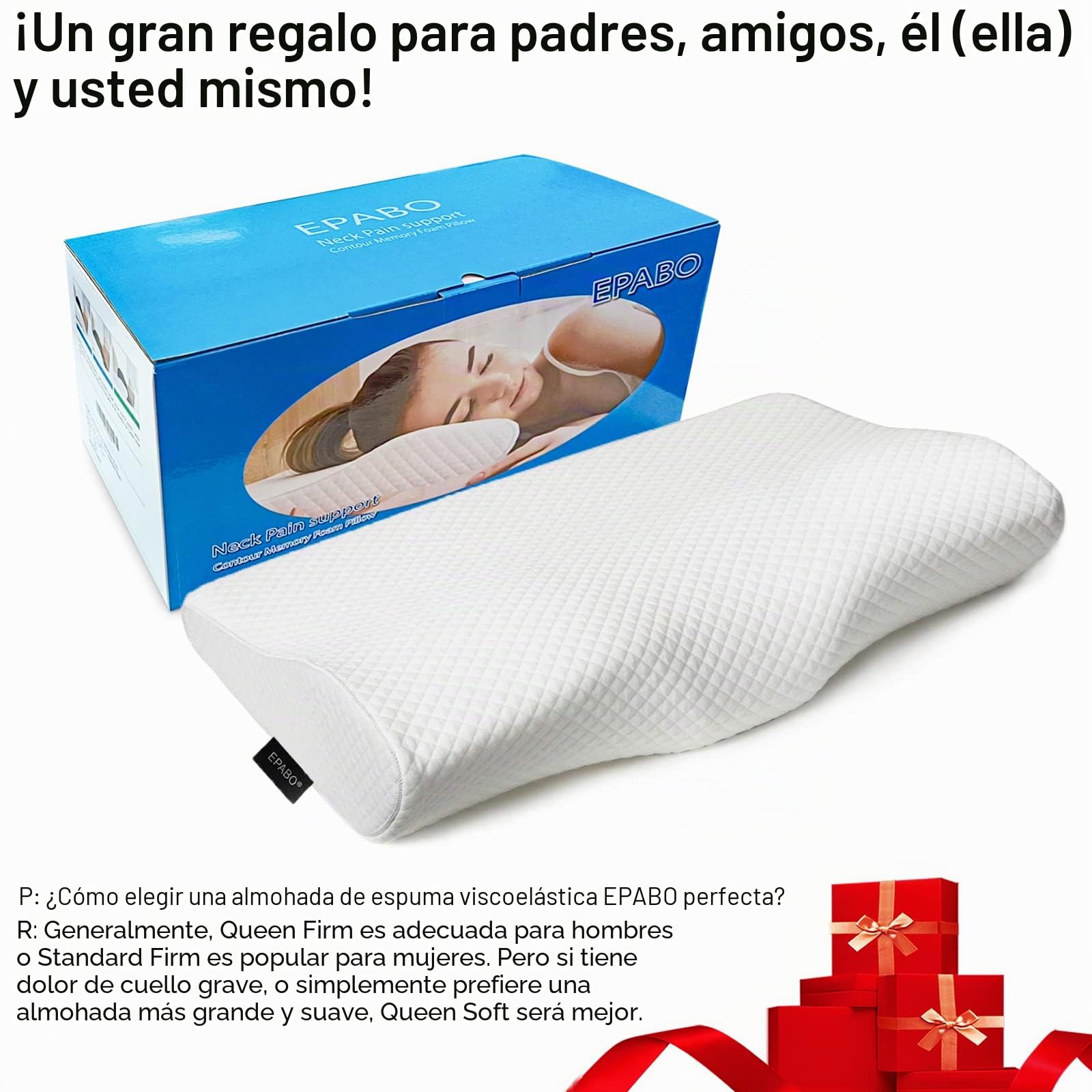 EPABO Almohada ortopédica de espuma viscoelástica para dormir, almohada cervical ergonómica para dolor de cuello, para dormir de lado, boca arriba y boca abajo, funda de almohada incluida (tamaño