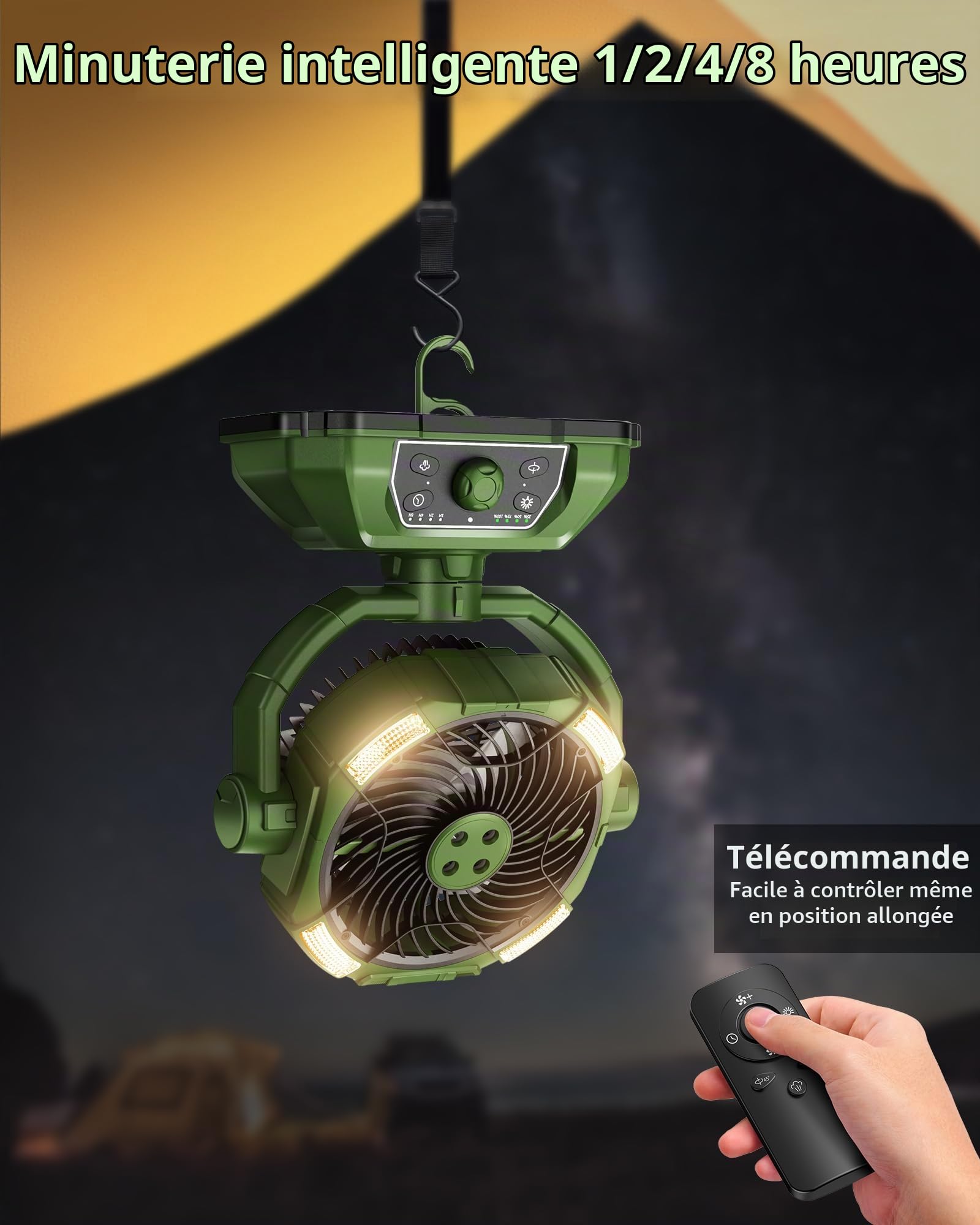Ventilateur brumisateur avec seau de 7 L, ventilateur de camping rechargeable de 25 000 mAh, vitesse variable en continu, ventilateurs d'extérieur de 25,4 cm pour terrasse/camping, ventilateur de
