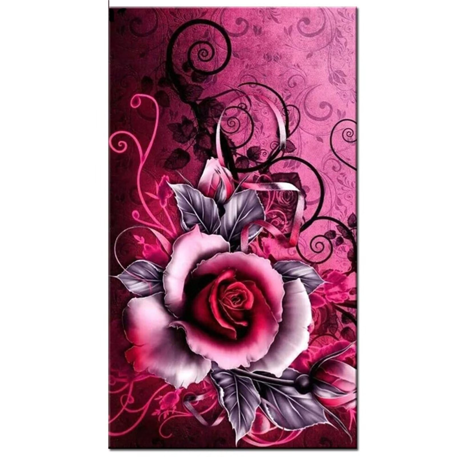 Broderie Diamant Rose Rouge grand format 60x180cm pour décoration murale de salon