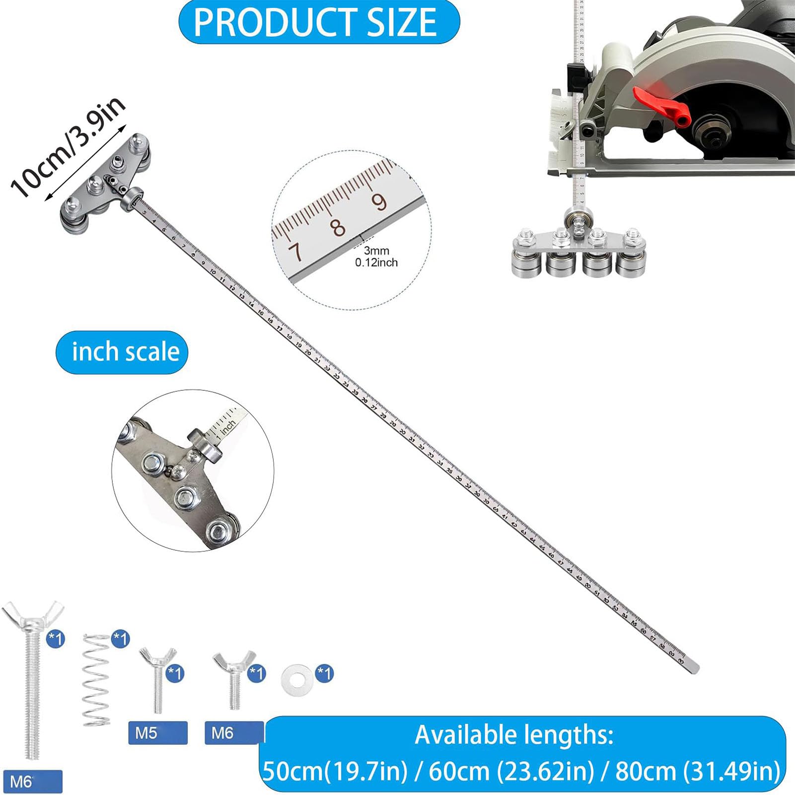 Generic Guía de Sierra Circular de Acero Inoxidable de 24 Pulgadas con Hebilla de Cintura Ajustable para Corte Preciso de Madera, Plástico y Metal, Ideal para Principiantes