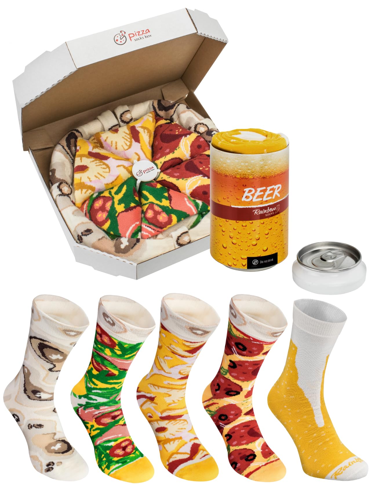 Rainbow Socks - Damen Herren Lustige Pizza und Bier Box Geschenk - 5 Paar