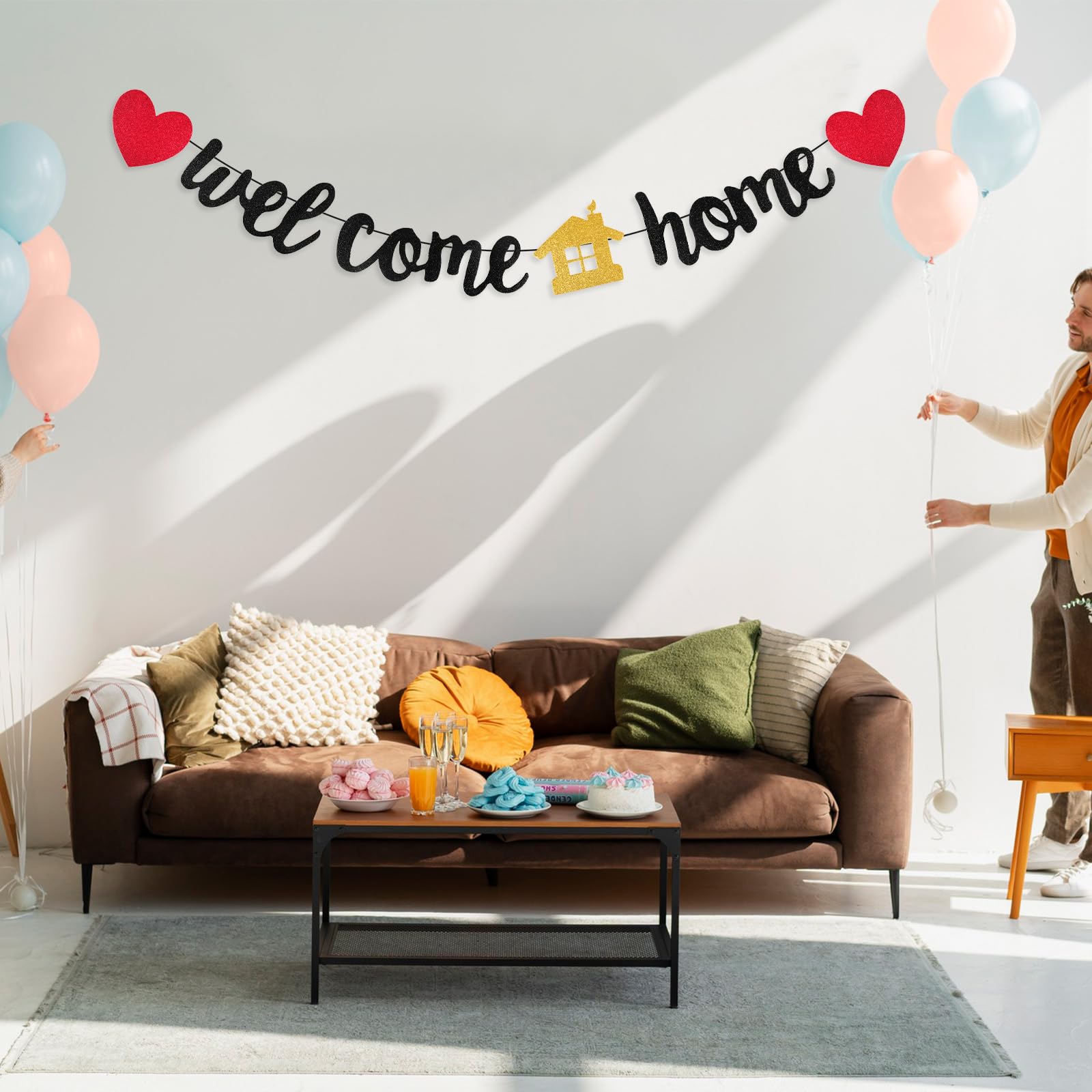Welcome Home Banner Mit Glitzer – Schwarzes Party-Deko-Set Für Die Heimkehr