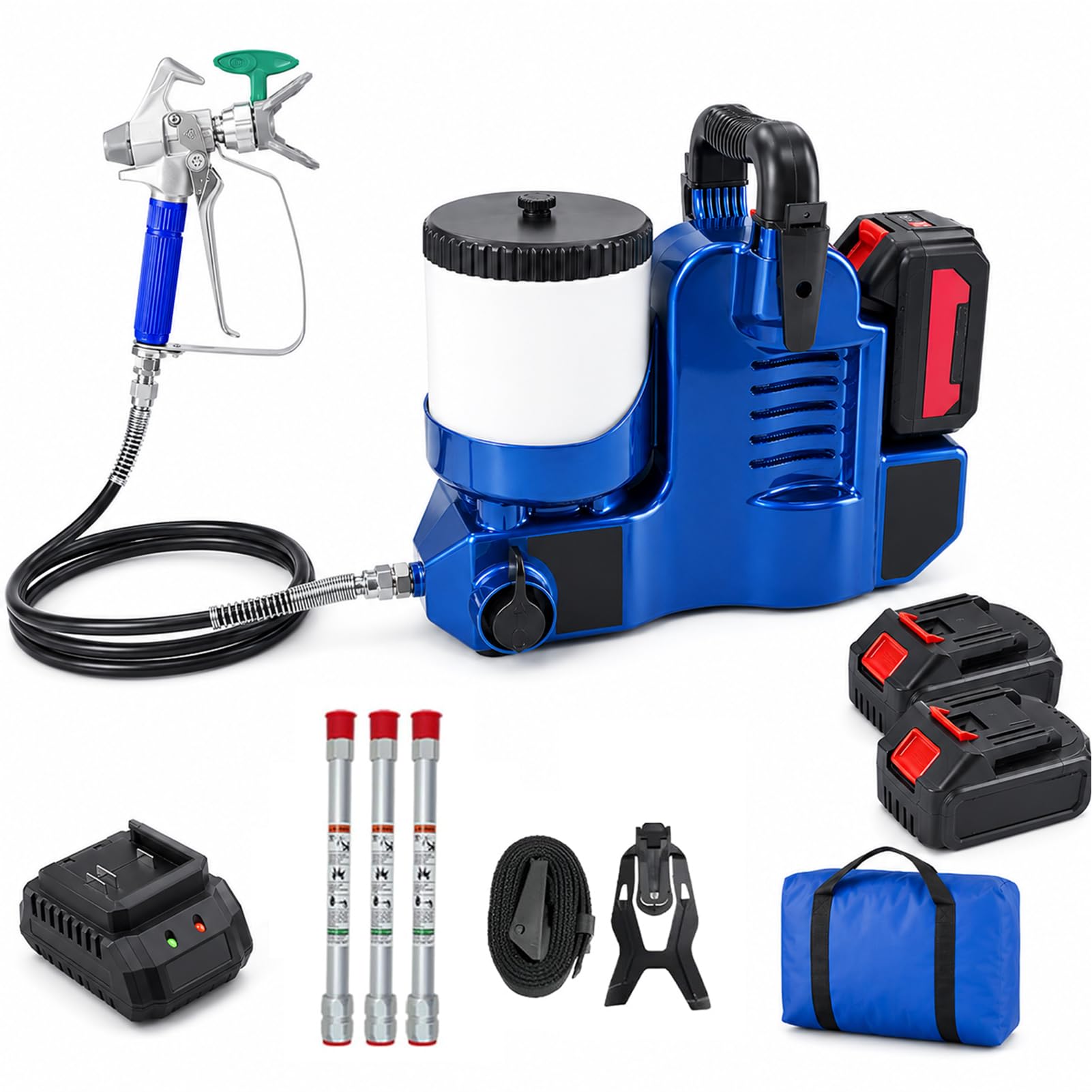 JIANGYUXINLI Electric Paint Sprayer, 650W Cordless Airless Paint Sprayer Gun with 2 Batteries & 1.2L Hopper, 514 Nozzle, 6-Speed Adjustment, 15MPa High-Pressure Handheld Paints for Walls, Ceilings