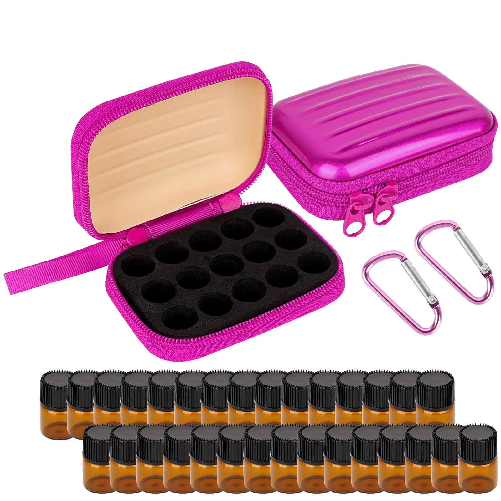 Biiange 2Pcs Mini Essential Oil Bottle Case with 30 Empty 1ml Vials, Travel Storage Organizer Box for Essential Oils, Compact Aromatherapy Holder for