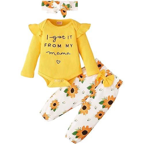 3 Pcs Infant Baby Girl Clothes Letter Print Long Sleeve Romper Flower Pant Headband Toddler Outfits Set