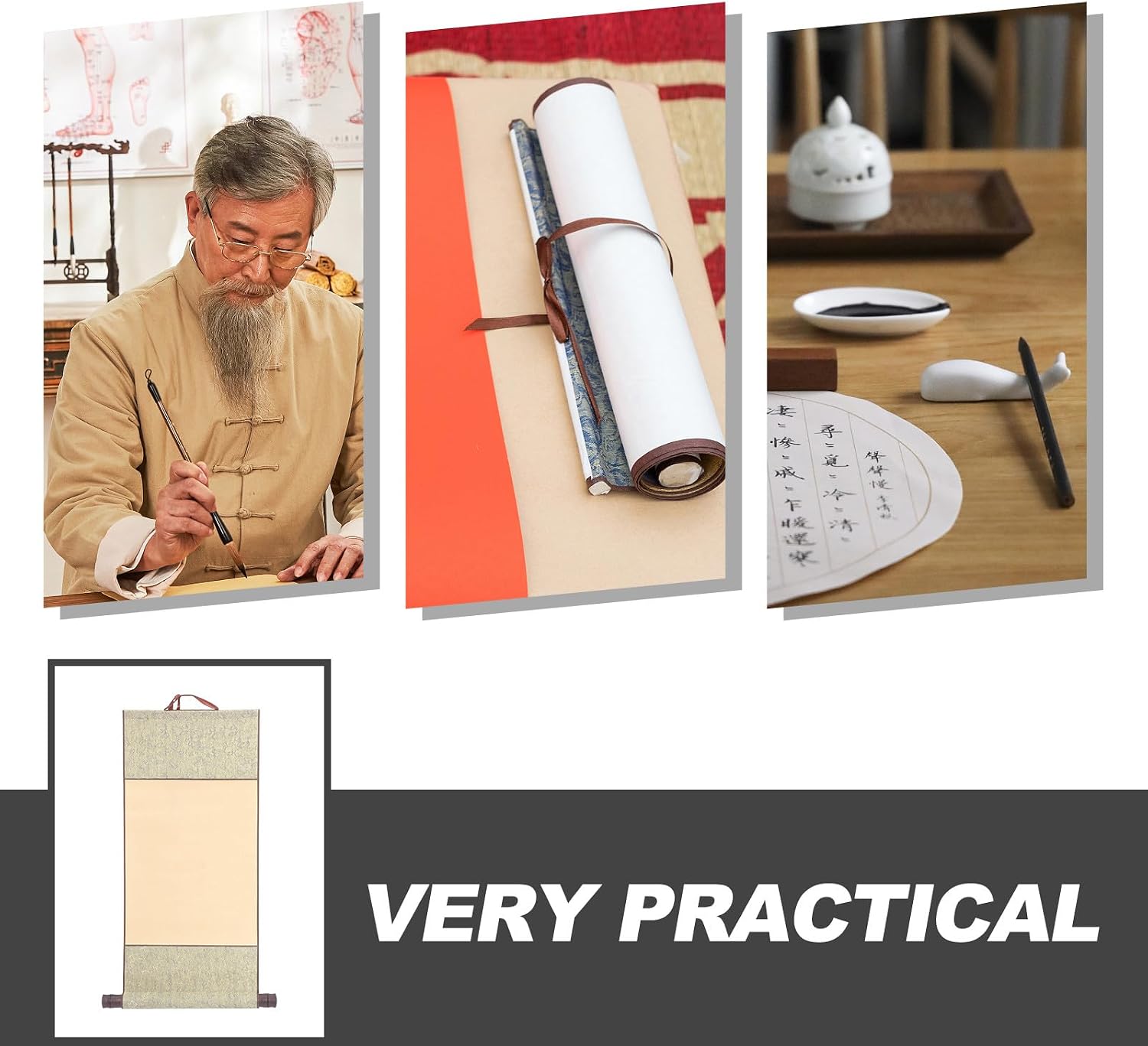 DRESSOOS Mini Chinese Calligraphy Scroll Paper Antique Style Xuan Paper for Painting Writing Drawing Lightweight Portable Blank Hanging Scroll for Beginners and Art Classes