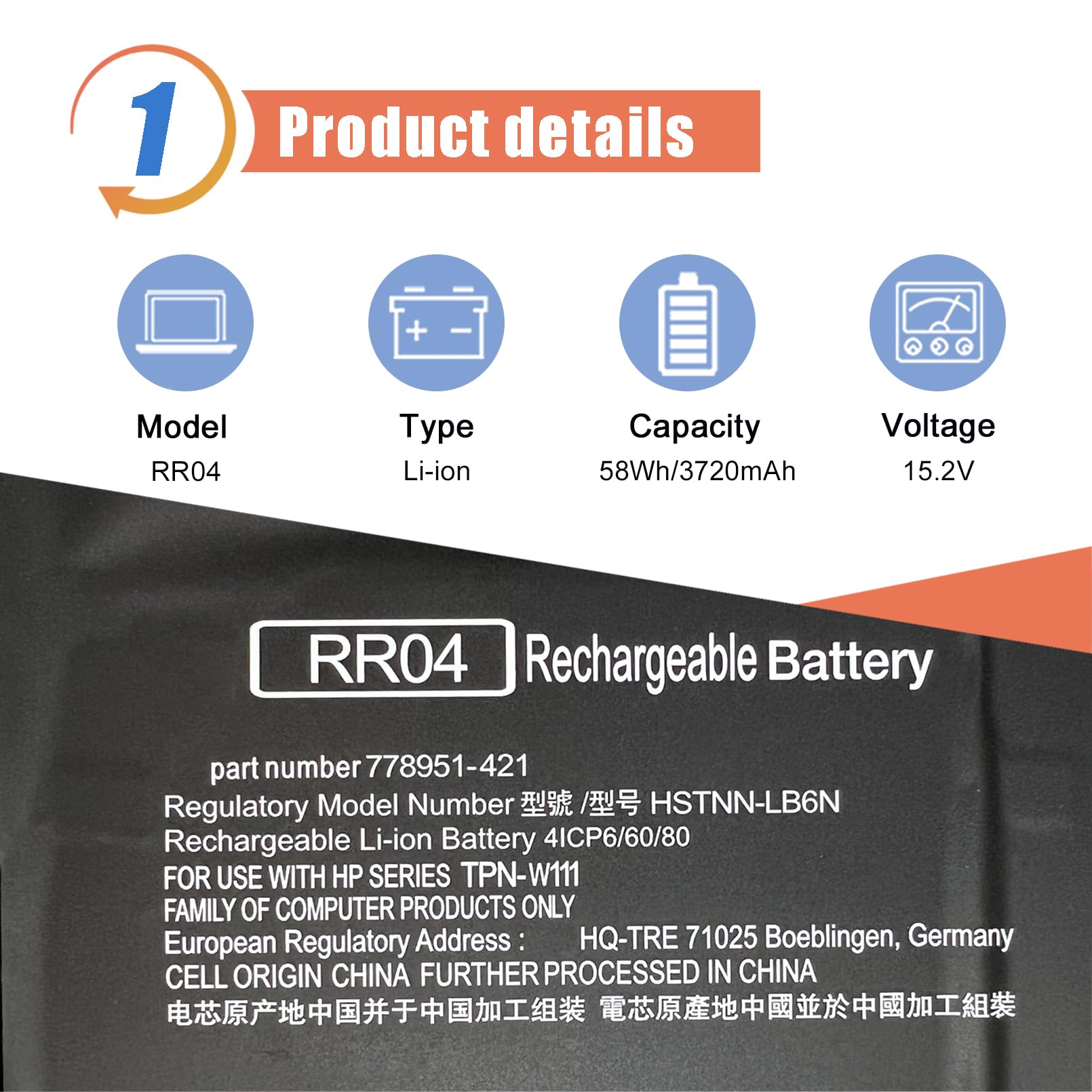 ASODI RR04 Laptop Battery Compatible with HP Omen 15-5 15T-5 15-5014TX 15-5016TX 778951-421 778961-421 778978-005 HSTNN-LB6N TPN-W111