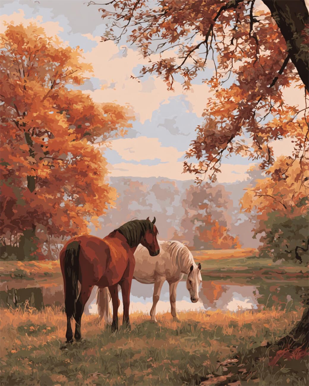 RKFLGEW DIY Seed Bead Embroidery Kits Oil Painting of Horses 50x70cm