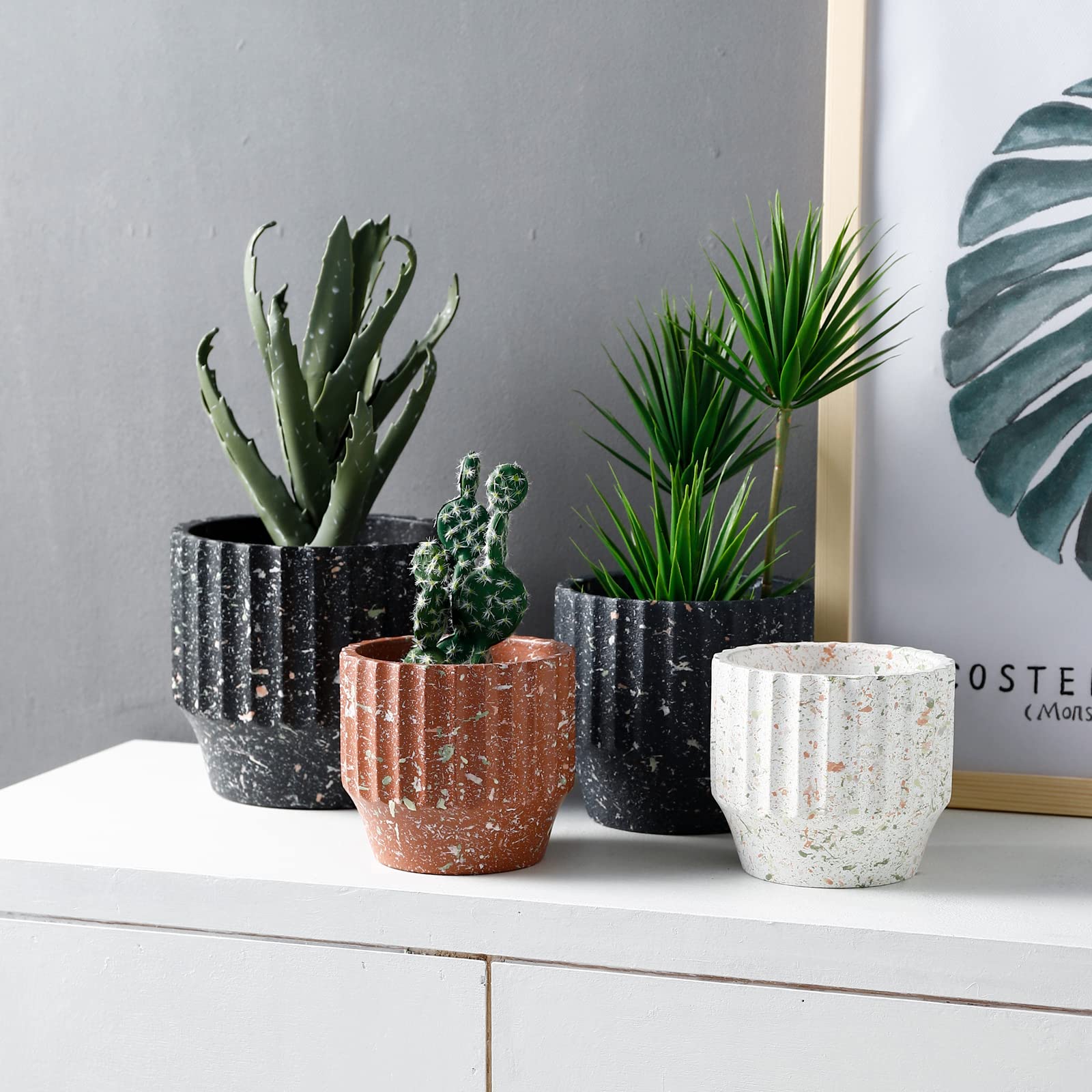 Vasi da Giardino Fioriere in Cemento per Interni ed Esterni, vasi per Piante a Punto di spruzzo con Motivo in Pietra Vasi per Interni con Fori di drenaggio per l'home Office
