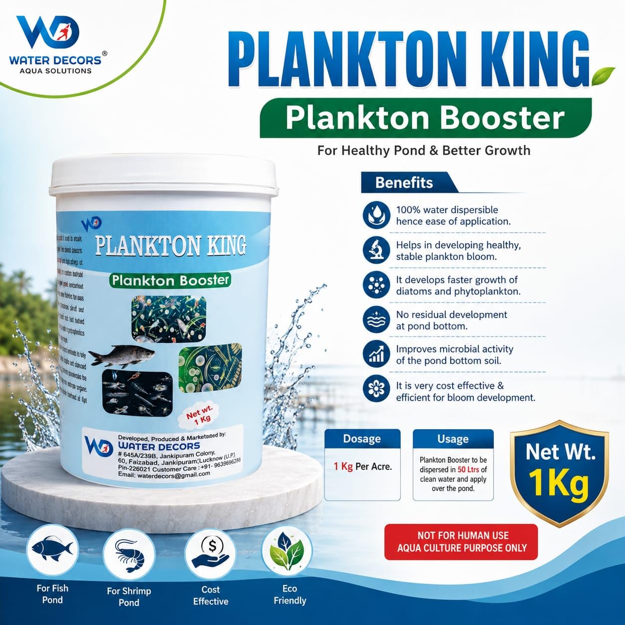 POND MASTER Plankton KING 1 Kg | Plankton Booster for Fish & Shrimp Farming | Water Dispersible Pond Supplement for Aquaculture, Biofloc, RAS, Lake & Aquarium 2