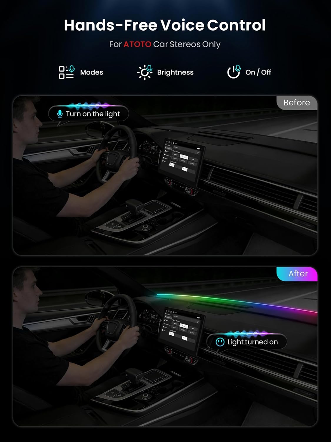 Car LED Interior Lights with 180 Bright LEDs, 16M Colors APP/CarPlay Control, Music Sync Ambient Kit, Auto-On/Off, Voltage Prot, Dimmer 12V DC Strip for Car/Truck/SUV