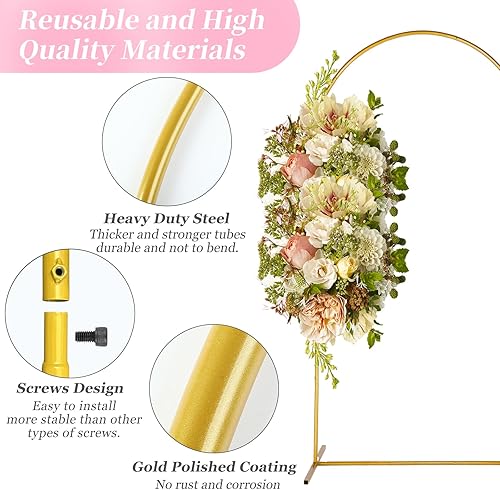 Miniatura 3 de Soporte de arco de metal, 7.2 pies, marco de arco de globo dorado reutilizable para boda, fiesta de cumpleaños, San Valentín, baby shower, Día de la