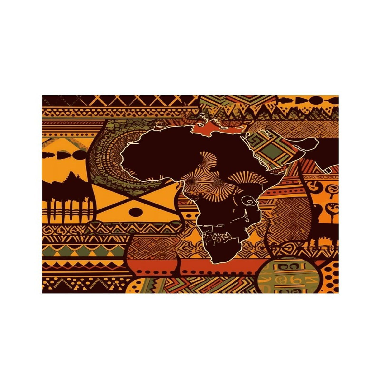 African Map Ethnic Pattern Placemats Non-Slip Heat Resistant Table Mats Flax Washable Cloth Place Mats Easy to Clean Premium Placemat for Kitchen Dining Table Decor Party Outdoor