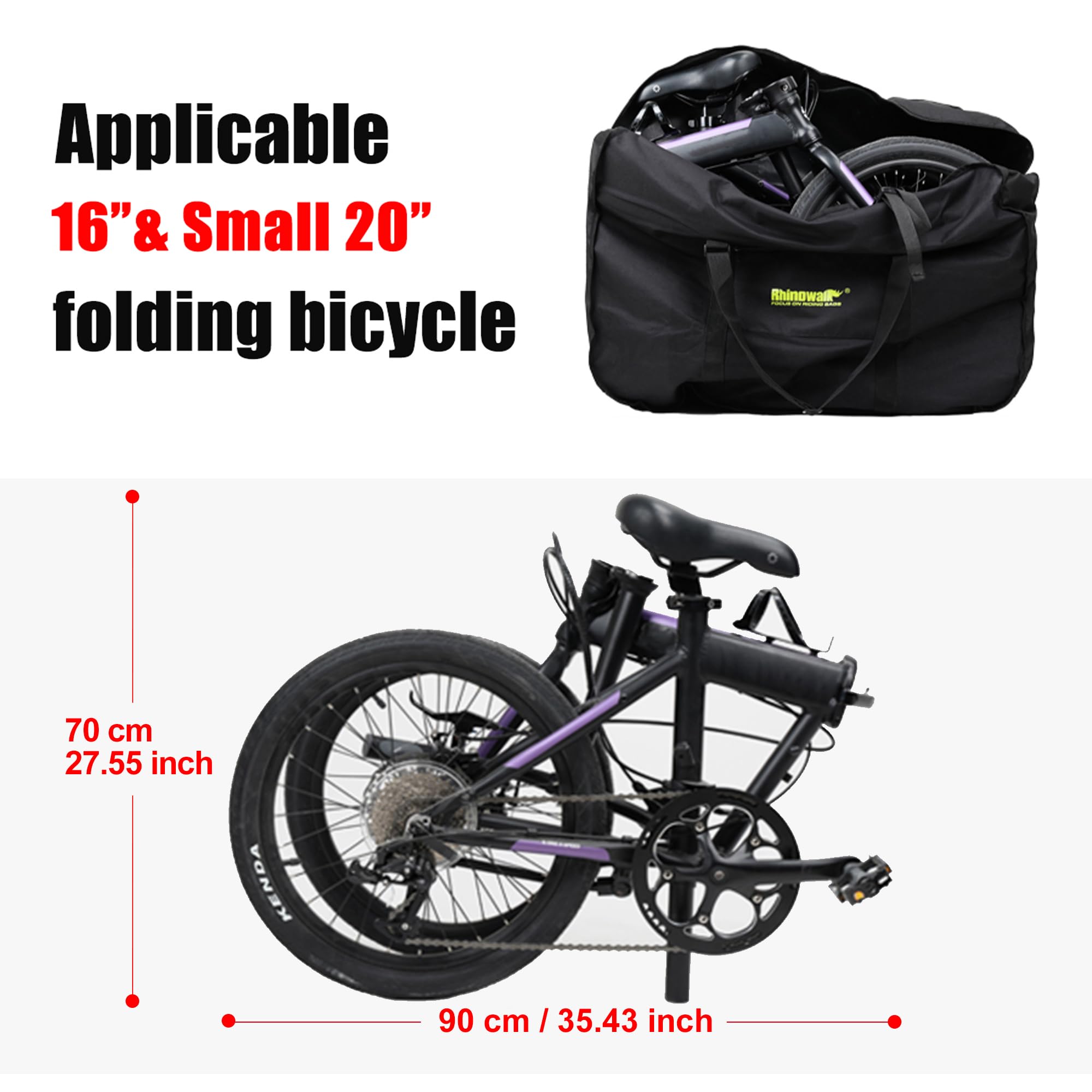 Rhinowalk Składana Torba Rowerowa 50 cm - Wodoodporna na Rowery Składane, Transportowa na Samochód, Pociąg, Podróż Samolotem, Czarna