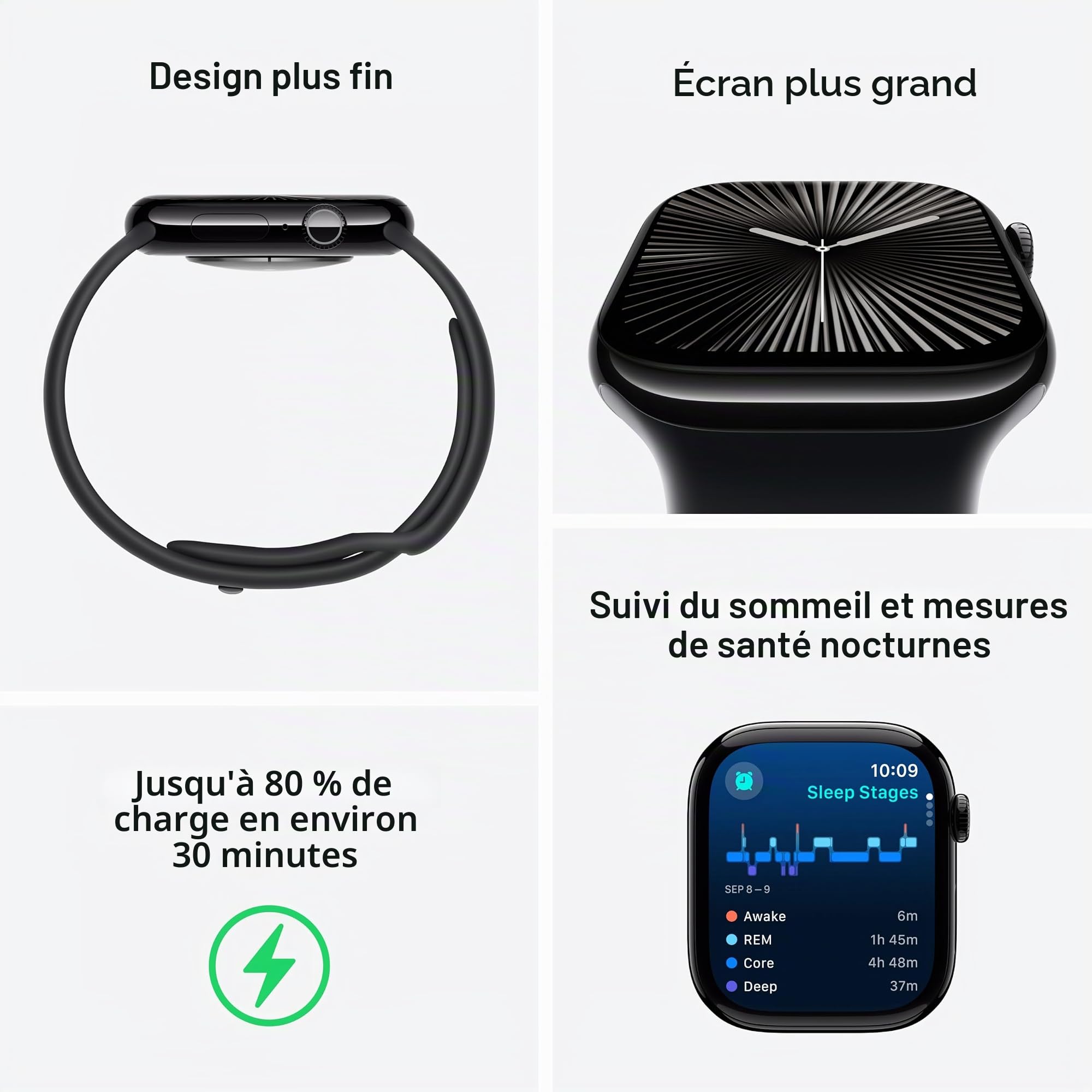 Apple Watch Series 10 (GPS + Cellular 46 mm) Smartwatch mit Titangehäuse in Schiefer und Sportarmband in Schwarz (S/M)(Reconditionné)