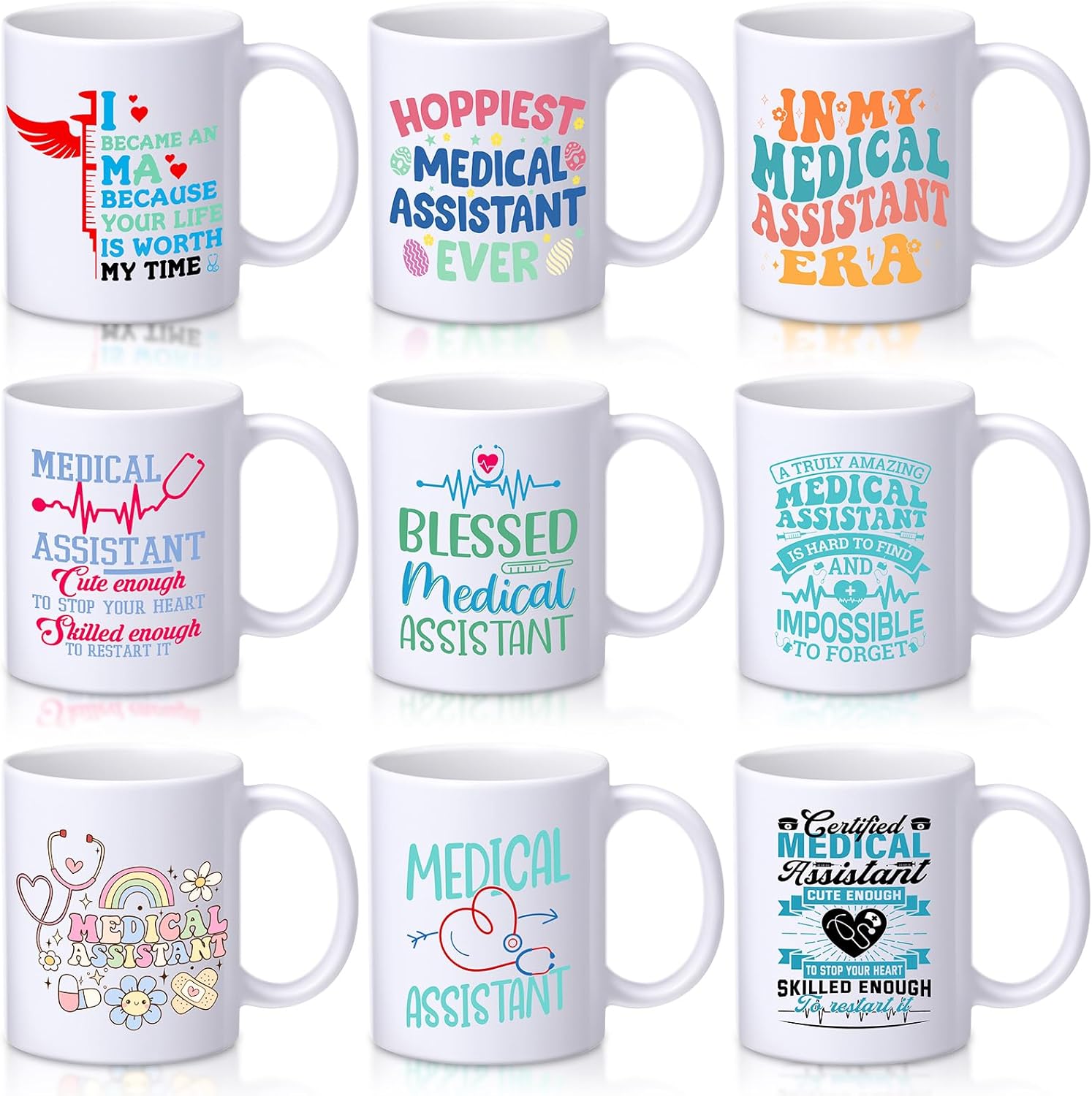 9 Pcs Medical Assistant Appreciation Gifts Bulk 11oz Ceramic Coffee Mug Cup Gifts for Women Men Birthday Party Retirement Work Volunteer Graduation Thank You Present