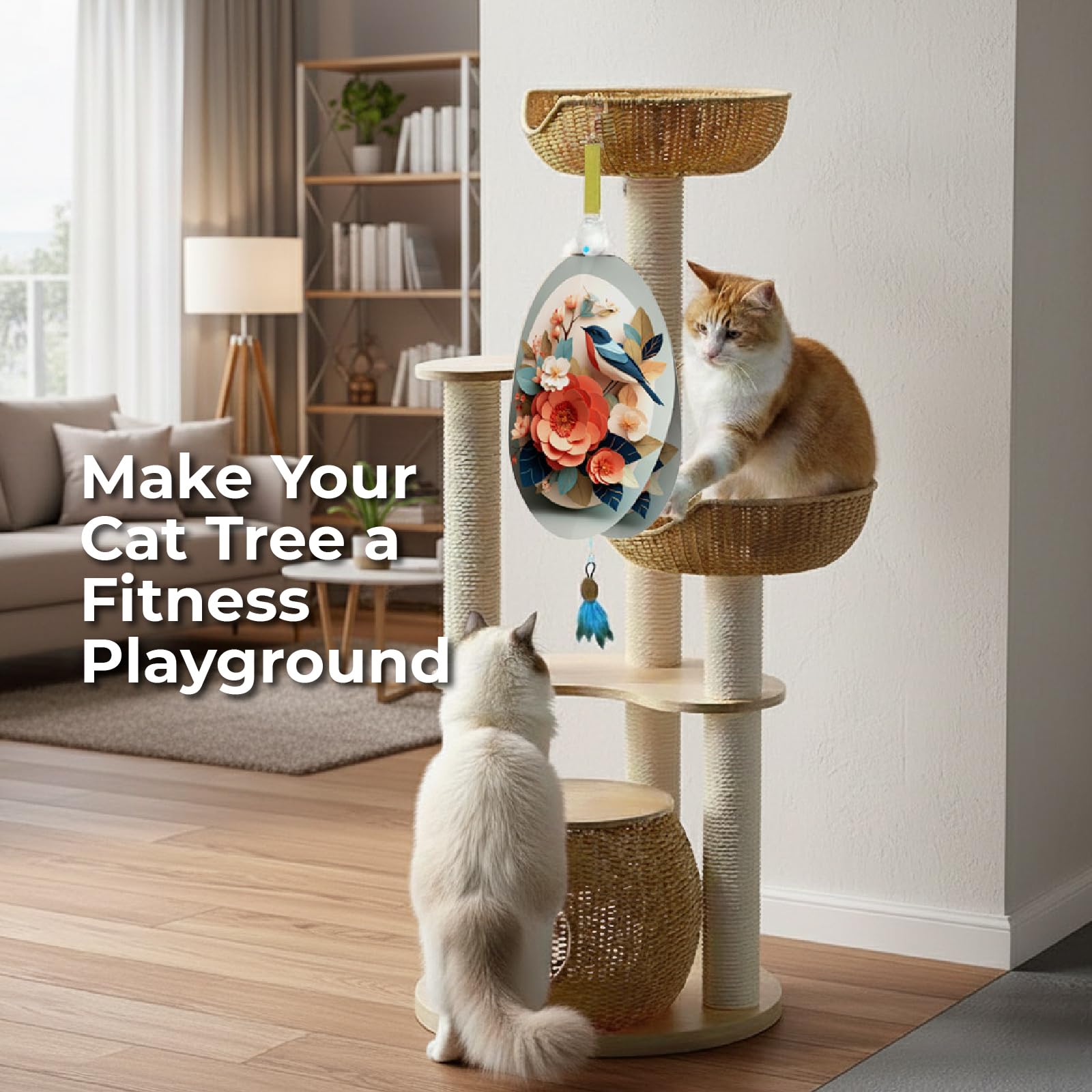 Juguetes interactivos para gatos de interior, juguete de plumas colgante automático oculto para gatos, juguetes de enriquecimiento recargables activados por movimiento para gatos adultos aburridos