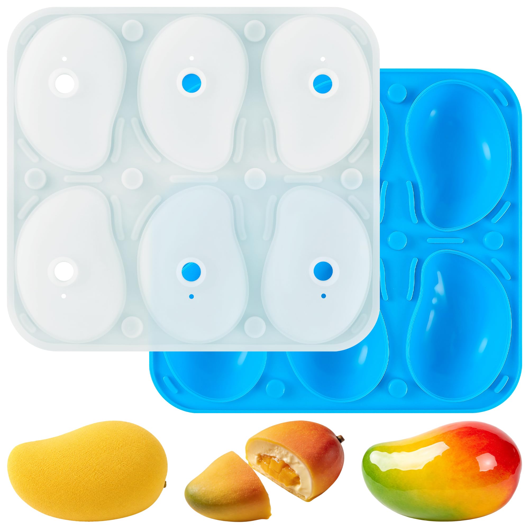 Sidosir 1Pack Mango Fruit Mousse Silicone Mold,3D Fruit Snack Molds for Making Chocolate,Pudding and Jelly,6-Cavity Mango Shape Cake Mold for Ice Cream,Mousse