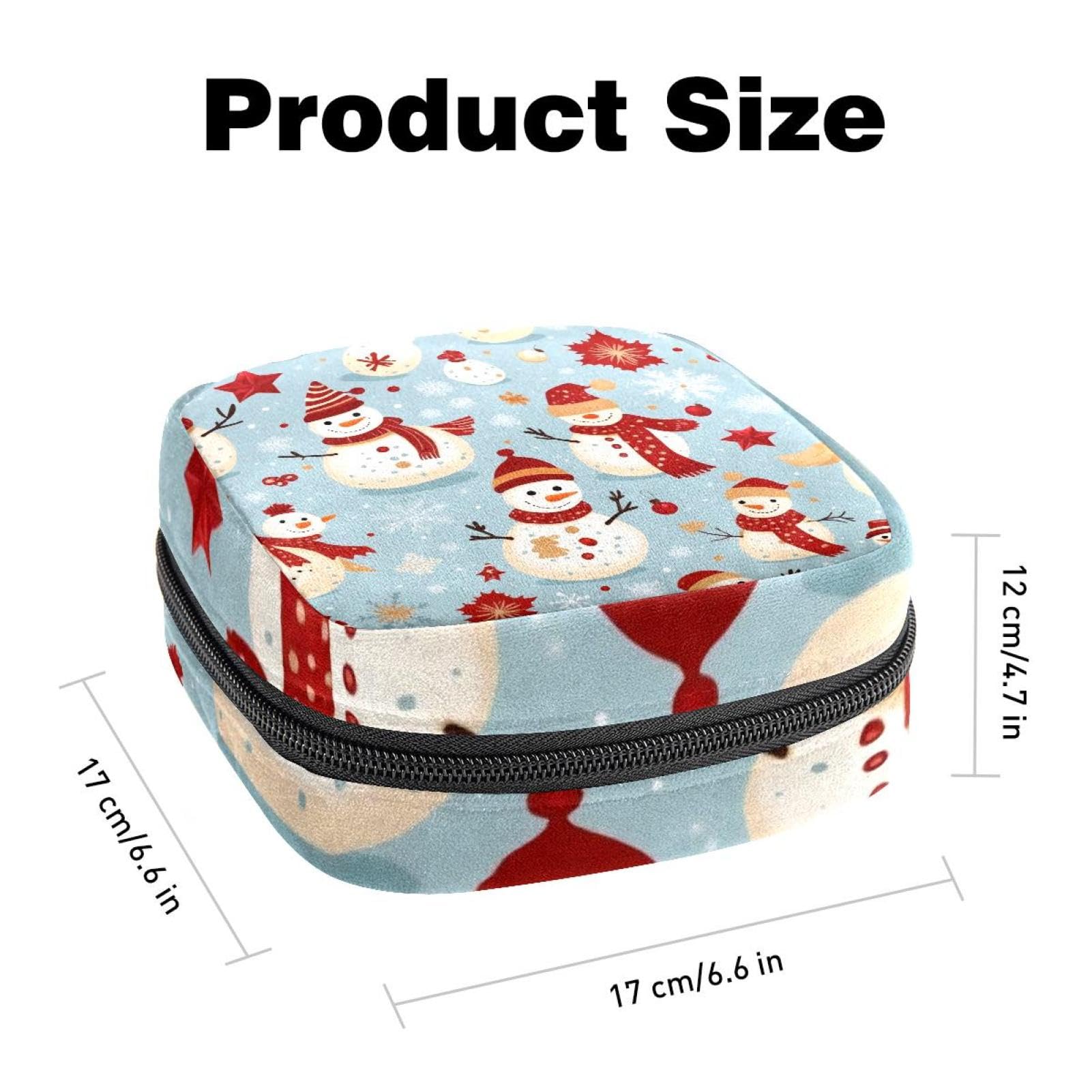 Portable Menstrual Pad Bags, Large Capacity Sanitary Napkin Storage Bag, First Period Kit for Girls Women, Zipper Nursing Pad Holder Vintage Merry Christmas Snowman