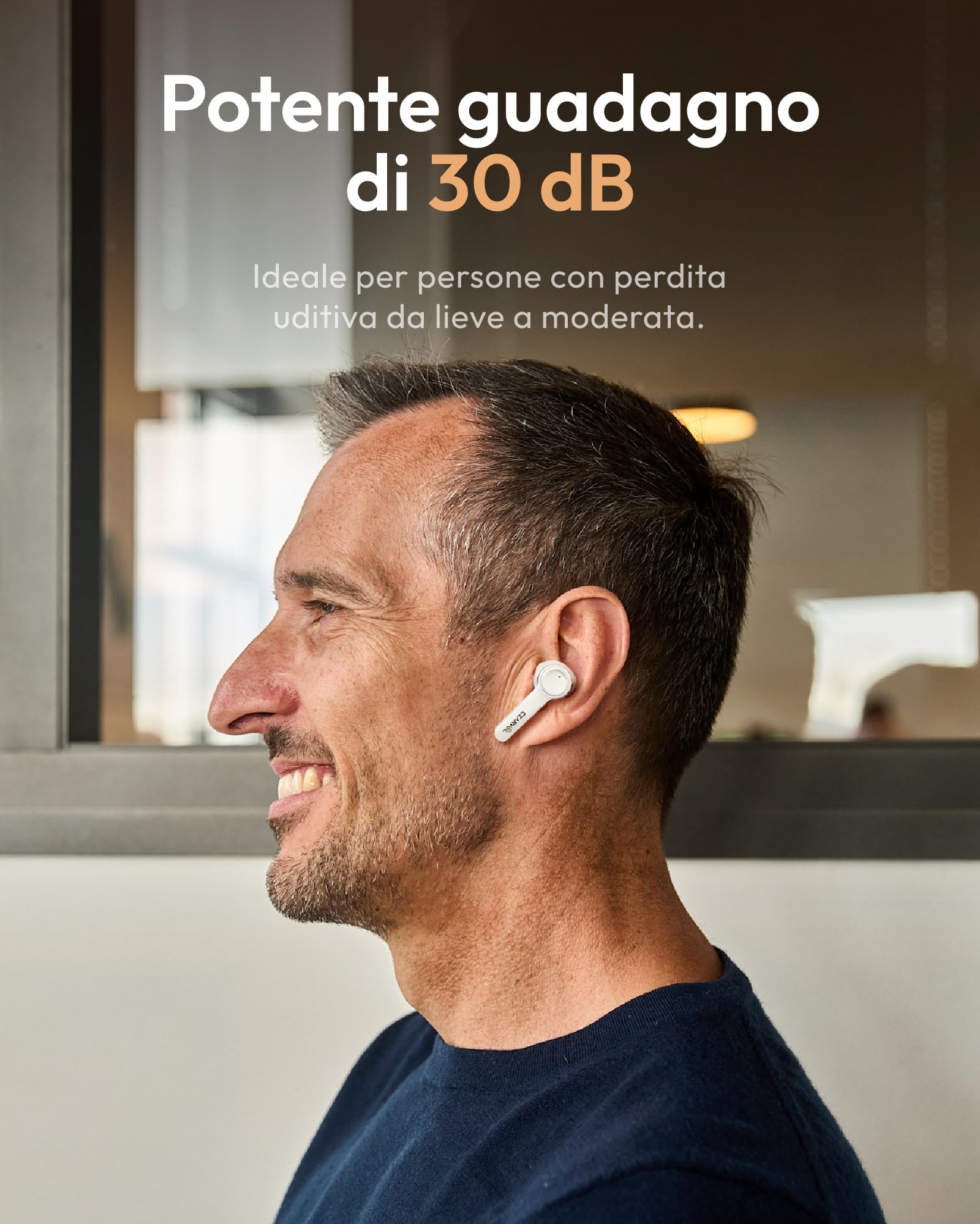 Amplificatore del Suono per Anziani Ricaricabile e Bluetooth Riduzione del Rumore App Compatibile con iOS/Android Quattro Modalità per Perdita Uditiva da Lieve a Moderata,Bianco