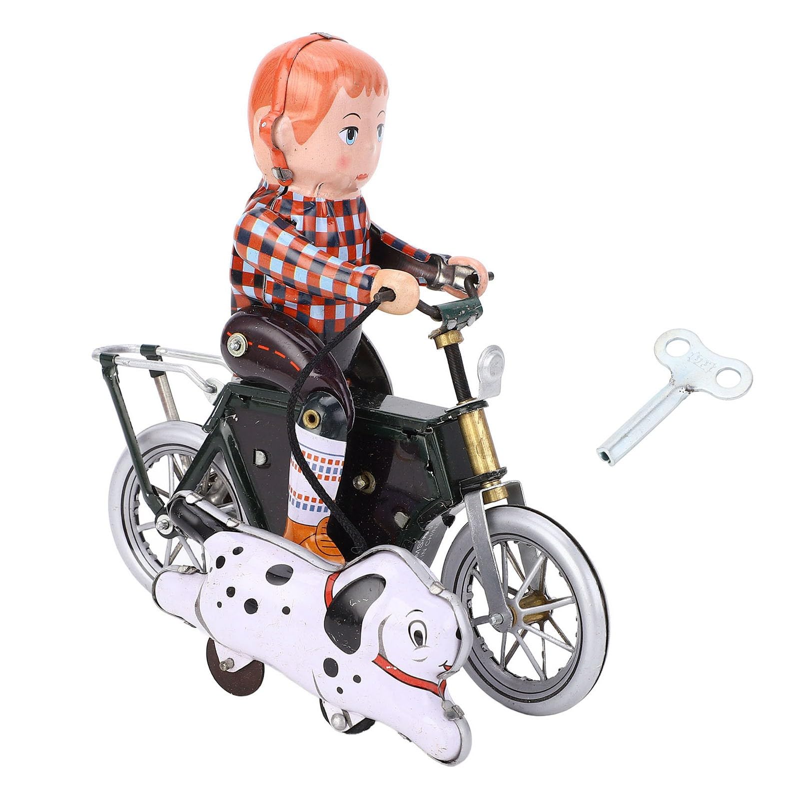 VGEBY Juguete de Hojalata con Mecanismo de Relojería, Niño Retro Hecho a Mano Que Pasea Al Perro en Bicicleta, Juguete de Motocicleta de Hojalata para Decoración de Colección