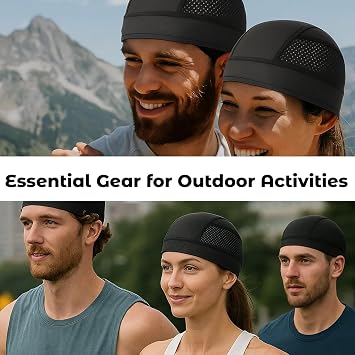 Cooling Skull Caps Helmet Liner, 2 Pcs Sweat Wicking Mesh Hard Hat Line, Lightweight Running Beanie for Cycling Motorcycle Outdoor Work, Black and Gray