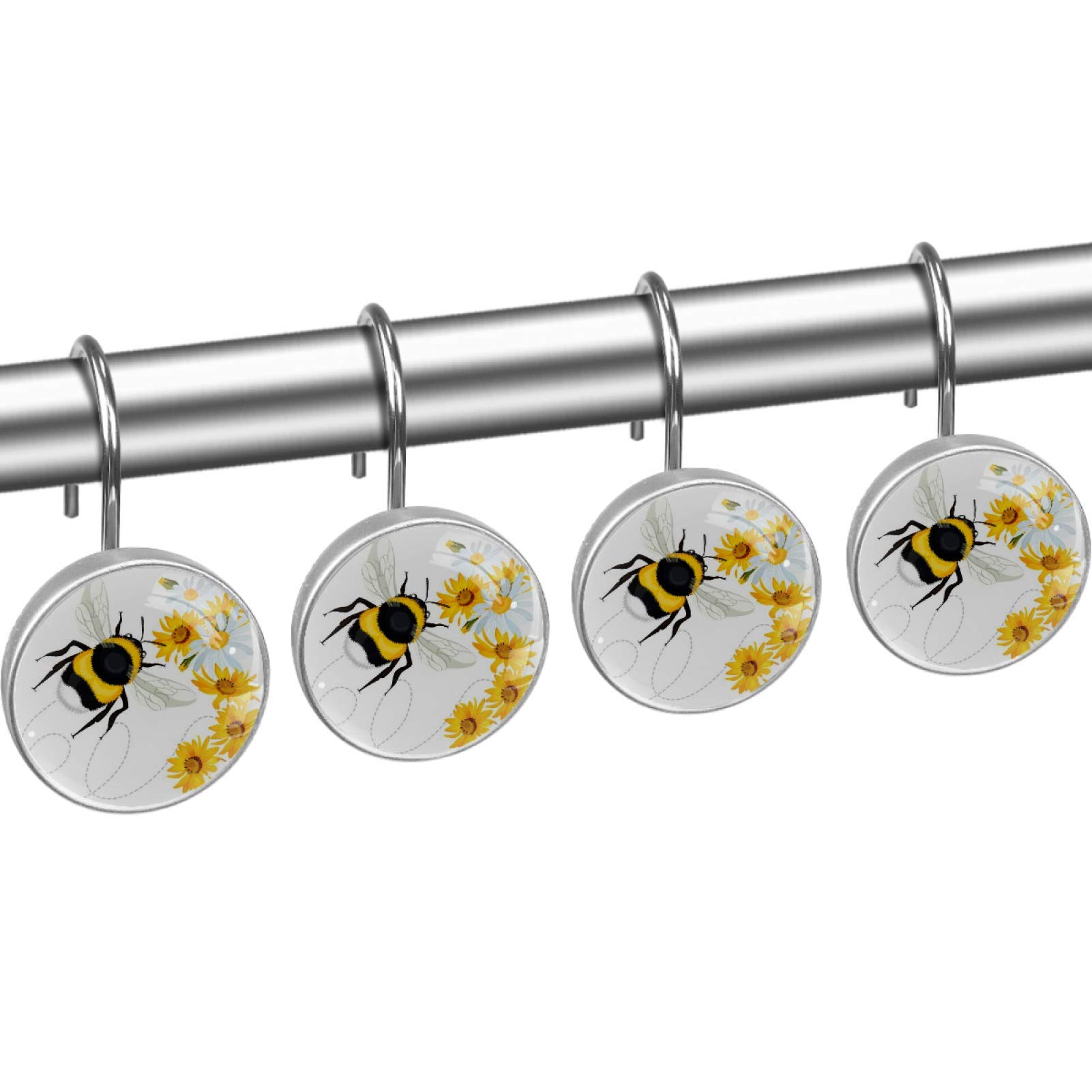 Lot de 12 anneaux décoratifs pour rideau de douche en verre avec tête d'abeille