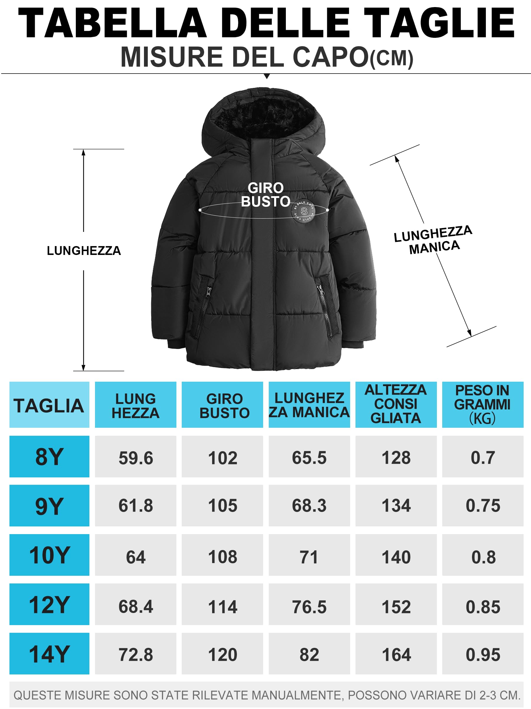 maoo garden Giubbotto Inverno Bambino Piumino Imbottito Pesante Con Rivestimento In Pile Per Ragazzi 8-14 Anni