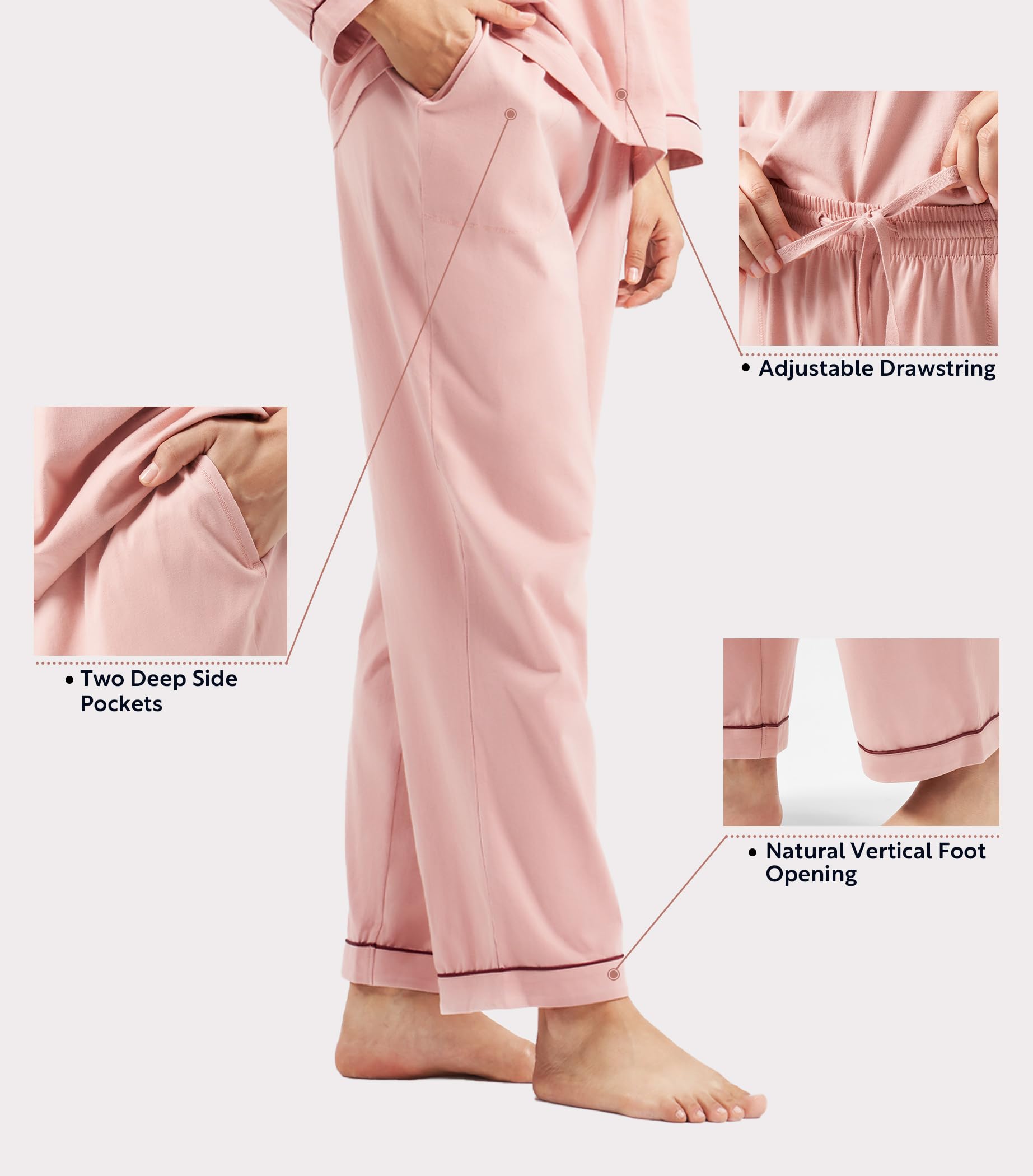 DAVID ARCHY Conjuntos de pijamas para mujer, ropa de dormir de algodón de primera calidad, regalos a juego, ropa de, Rosa: cuello en V, M