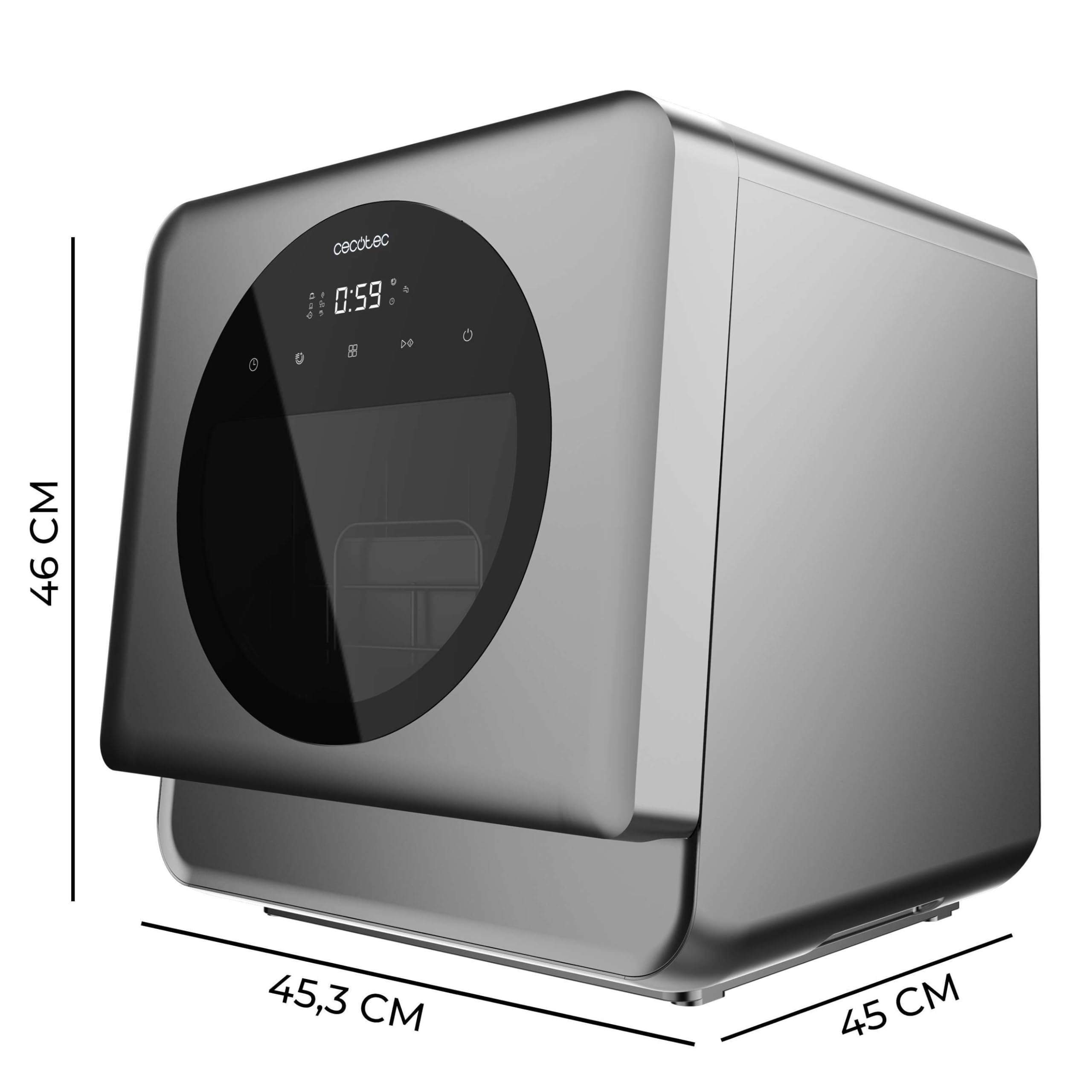Cecotec Bolero Aguazero 1150 Dark Kompakte Tischgeschirrspülmaschine 3 Gedecke 6 Programme Touch-Bedienfeld Dunkel Inox