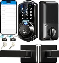 Veise VE07-L Fingerprint Smart Locks for Front Door with Zinc Alloy Handle Set, App Control, Keyless Entry, Electronic Digital Keypad Deadbolt, Auto Lock, Waterproof, Easy to Install, Matte Black