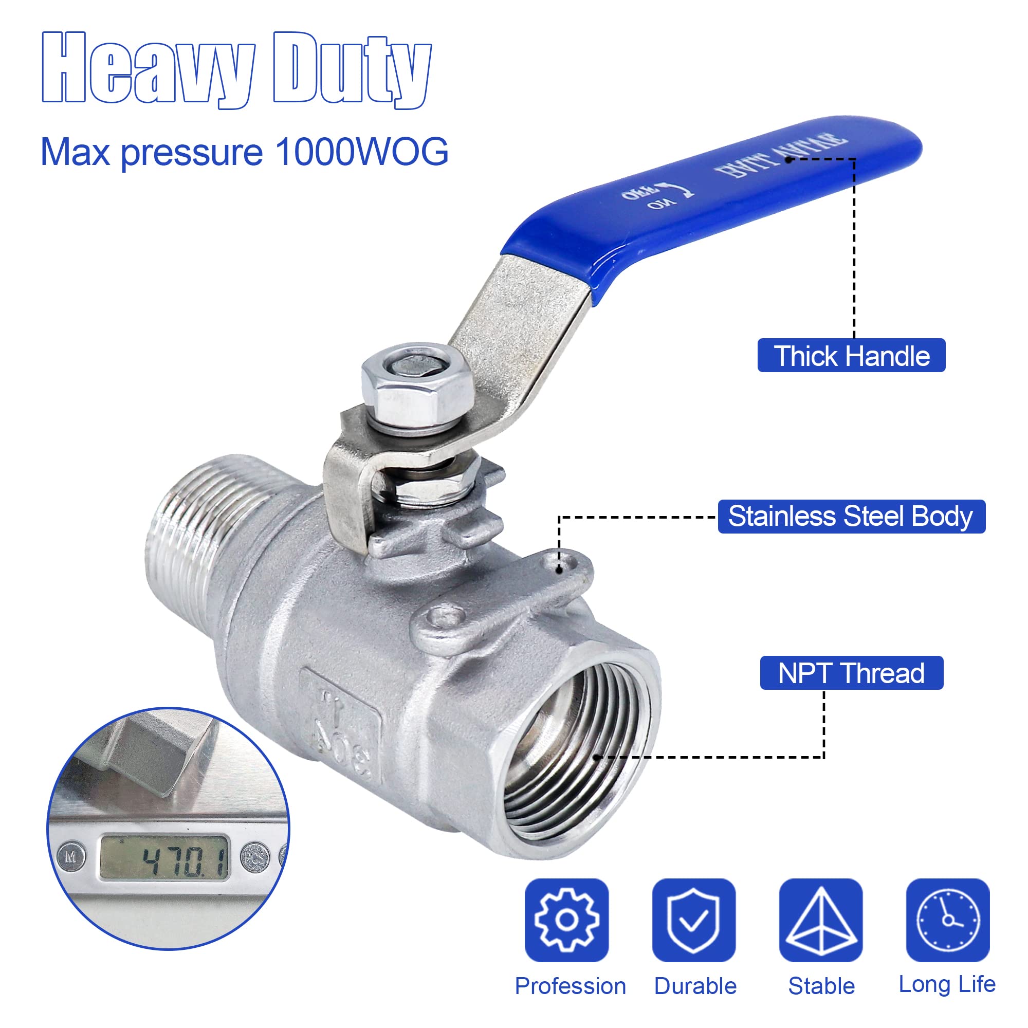 Snapklik.com : 1 Inch Ball Valve, Heavy Duty Male NPT X Female NPT Thread
