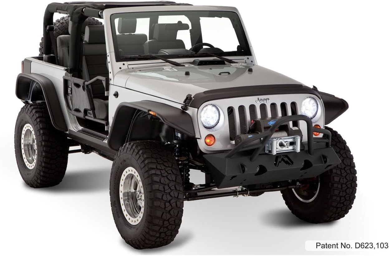 Jeep Flat Style Front & Rear Fender Flares | 4-Piece Set, Black, Textured Finish | 10919-07 | Fits 2007-2018 Jeep Wrangler JK 2-Door