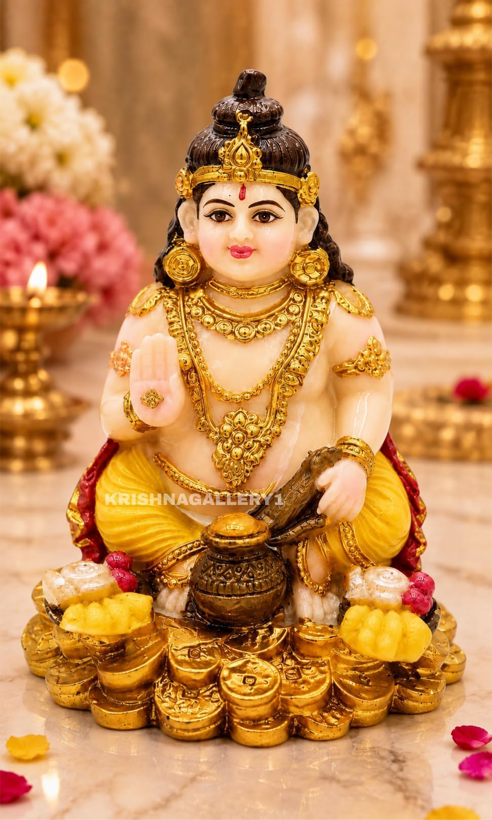 KRISHNAGALLERY1 Kuber Ji Marble Murti Idol Statue, 6-Inch, Multicolour