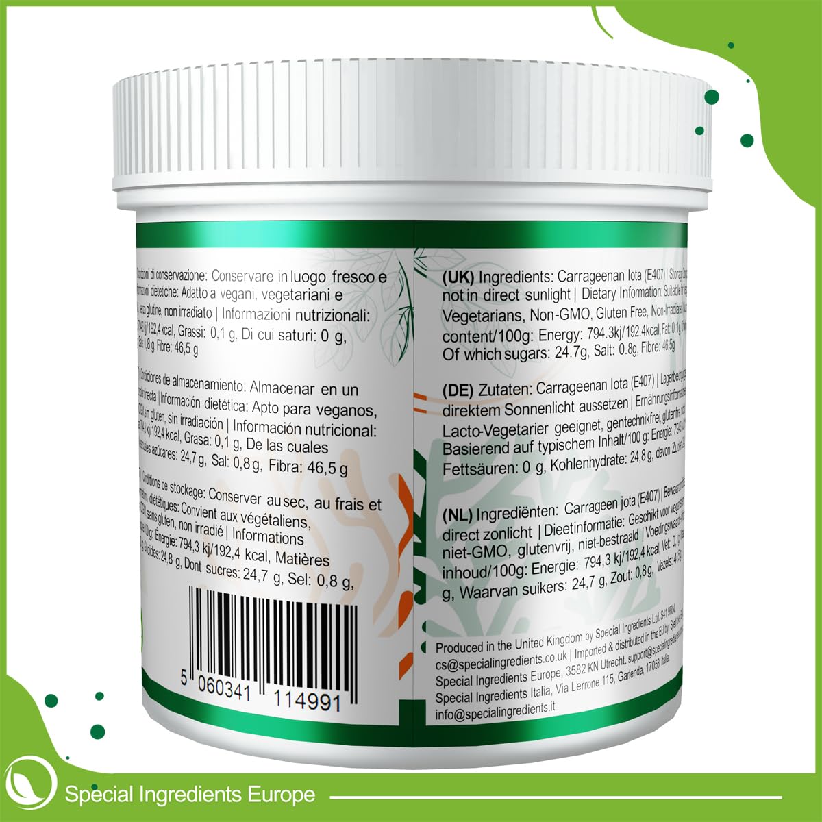 Special ingredients Carraghénane Iota en poudre 250g - Gélifiant pour cuisine moléculaire, gels souples et élastiques, convient aux véganes, sans gluten et sans OGM - Qualité supérieure